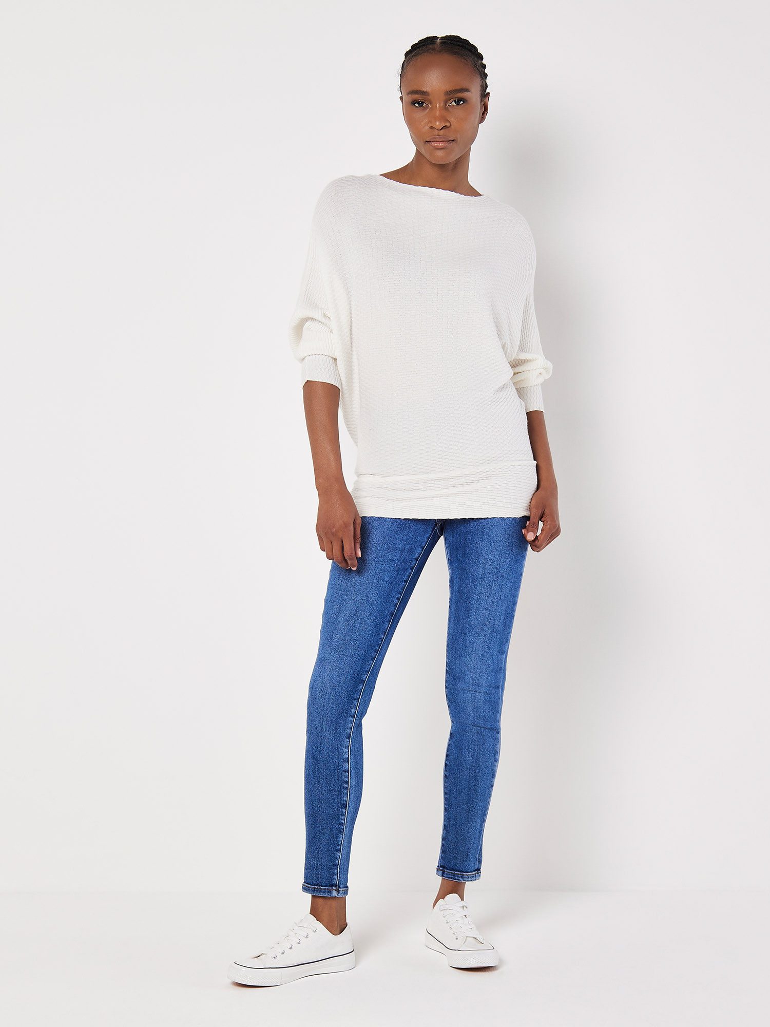 Apricot Strickpullover Fledermausärmel (1-tlg) mit Strukturmuster günstig online kaufen