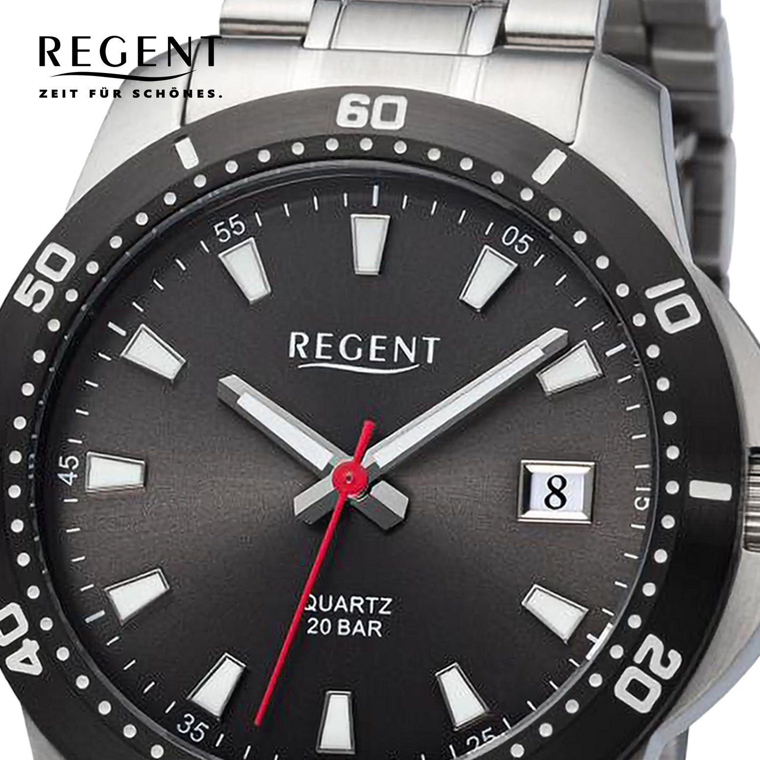Regent Quarzuhr Regent Herren Armbanduhr rund, Armbanduhr groß Analog, 40mm), extra (ca. Metallarmband Herren