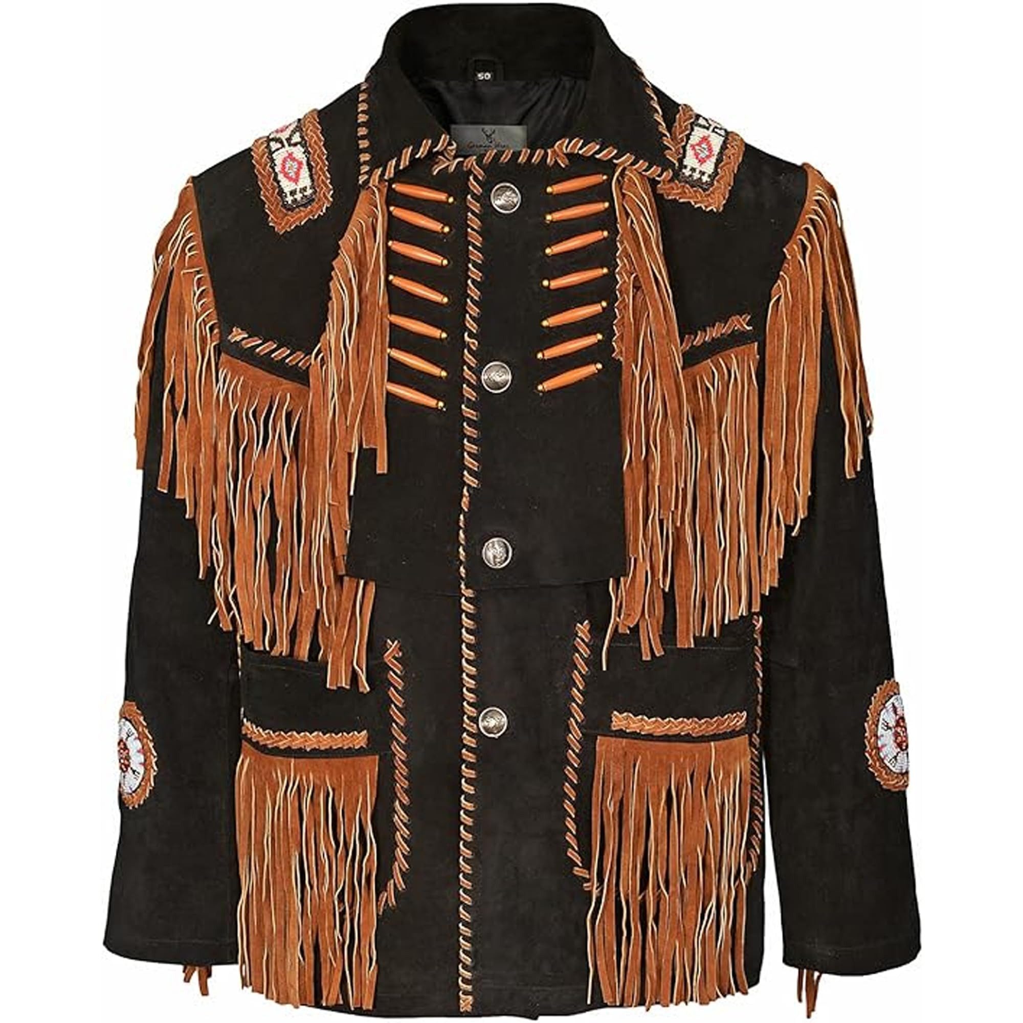 German Wear Trachtenjacke GW959J Herren Westernjacke Lange Reiter Jacke Western-Lederjacke