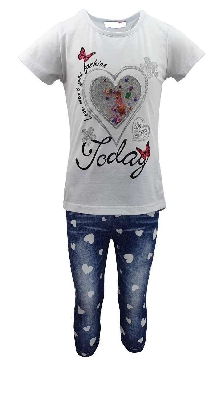 Girls Fashion T-Shirt & Bermudas Sommerset, T-Shirt + Capri Hose, MS216 (Set, Shirt+Capri Leggings)