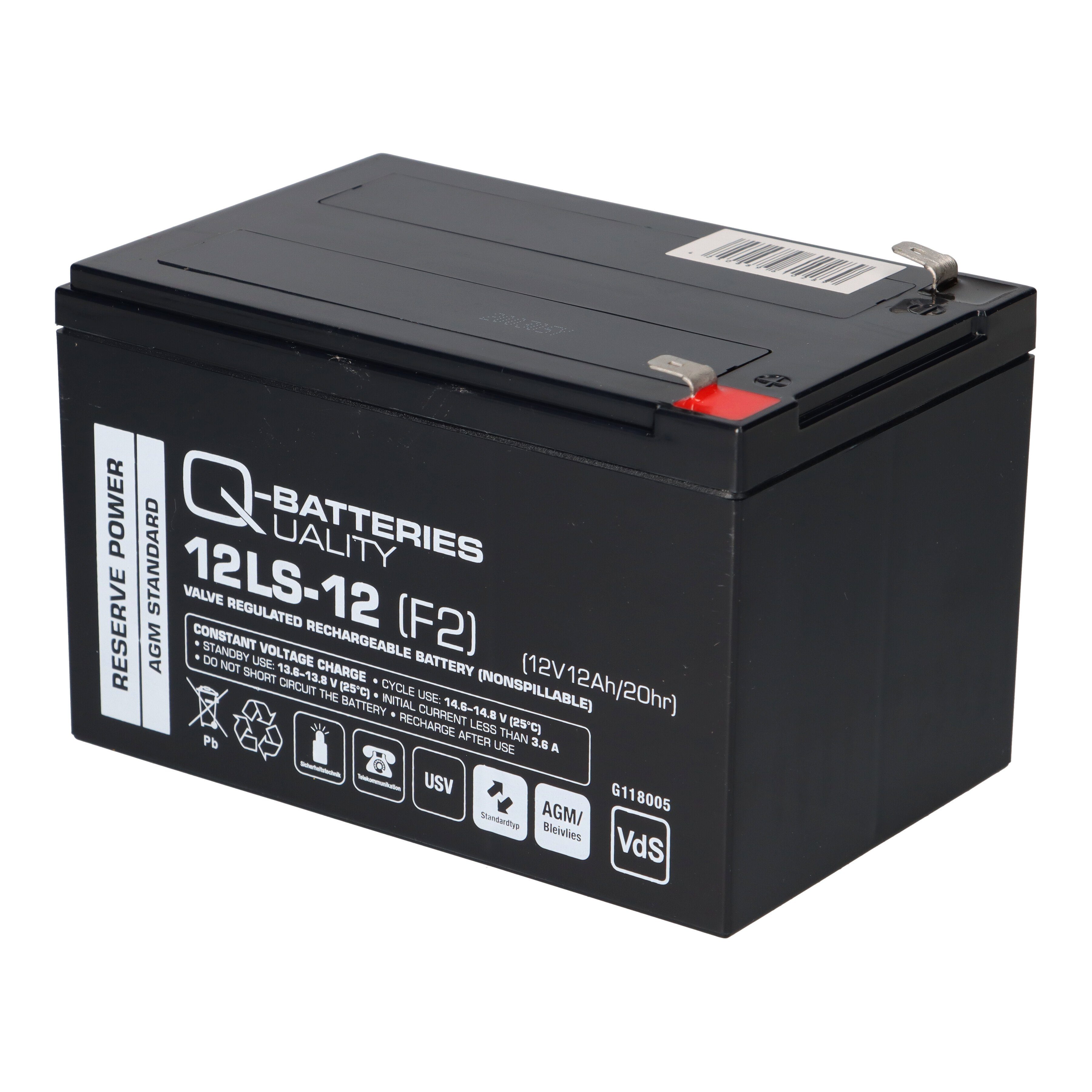 12LS-12 Q-Batteries mit F2 Bleiakkus / VdS Blei-Vlies-Akku VRLA Q-Batteries 12V 12Ah AGM