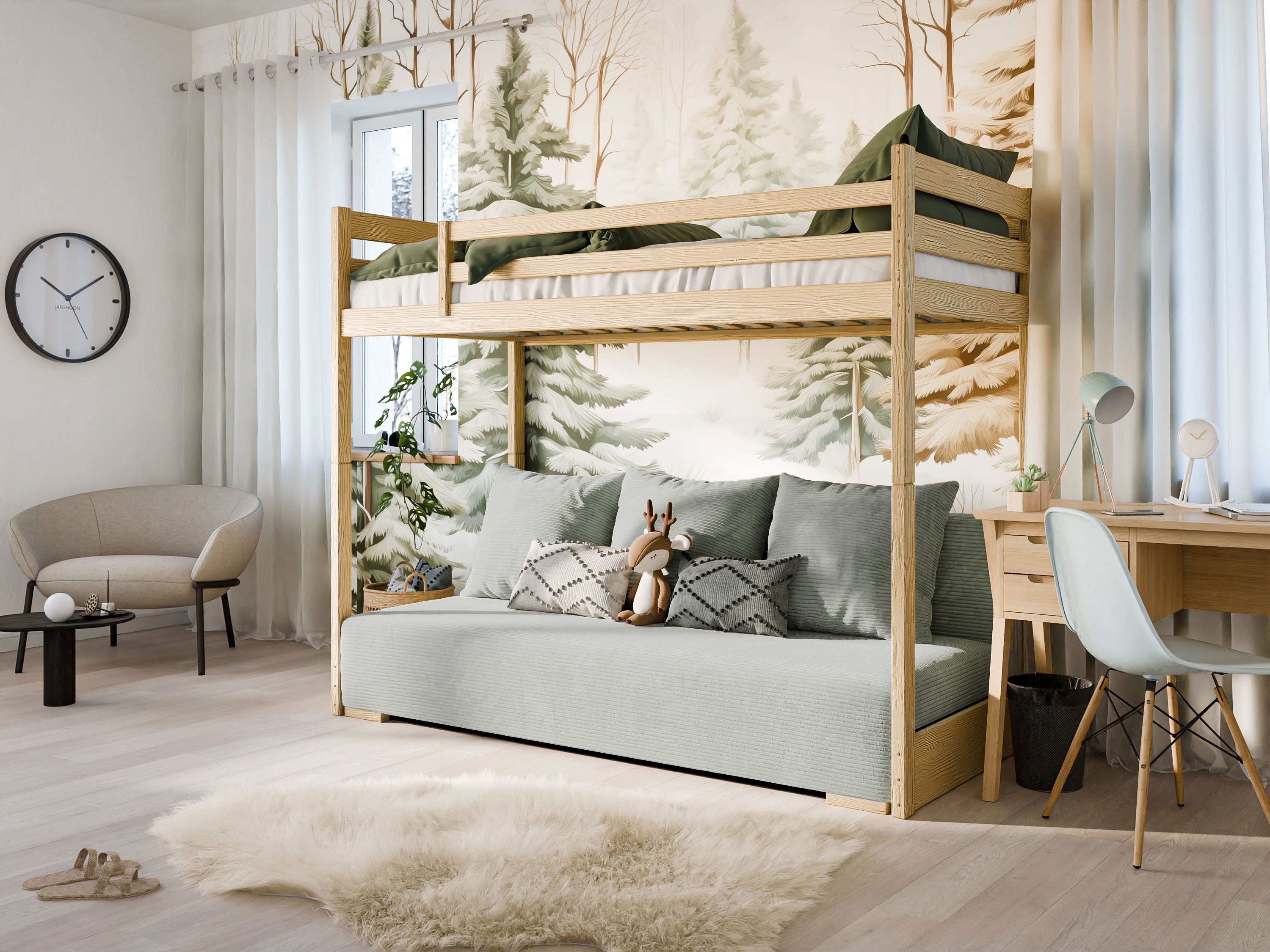 Kids Collective Hochbett 90x200 cm mit Schlafsofa 140x200 cm Couch in Cord- günstig online kaufen