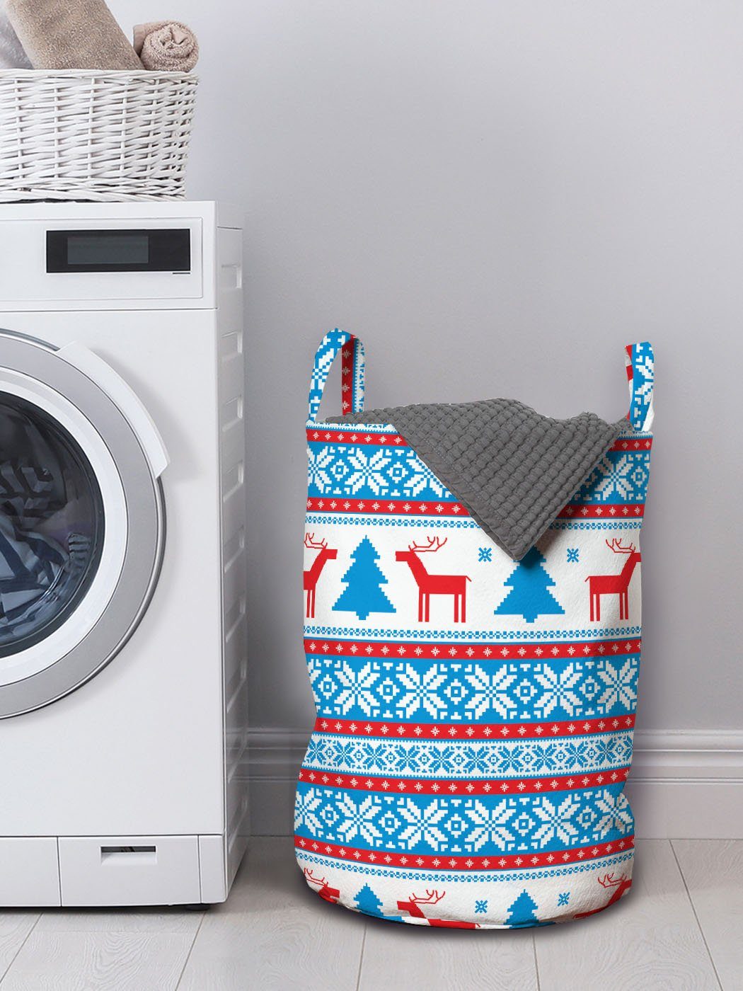 Folk Abakuhaus Kordelzugverschluss Waschsalons, Art-Kunst Griffen Wäschekorb Knit Wäschesäckchen Weihnachten für mit