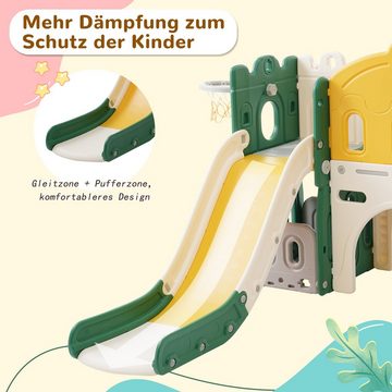 Merax Rutsche für Kinder, 6-in-1 Kinder Spielplatz, Spielrutsche, Spielturm, mit Kletterleiter, Tunnel und Basketballkorb, belastbar bis 360kg