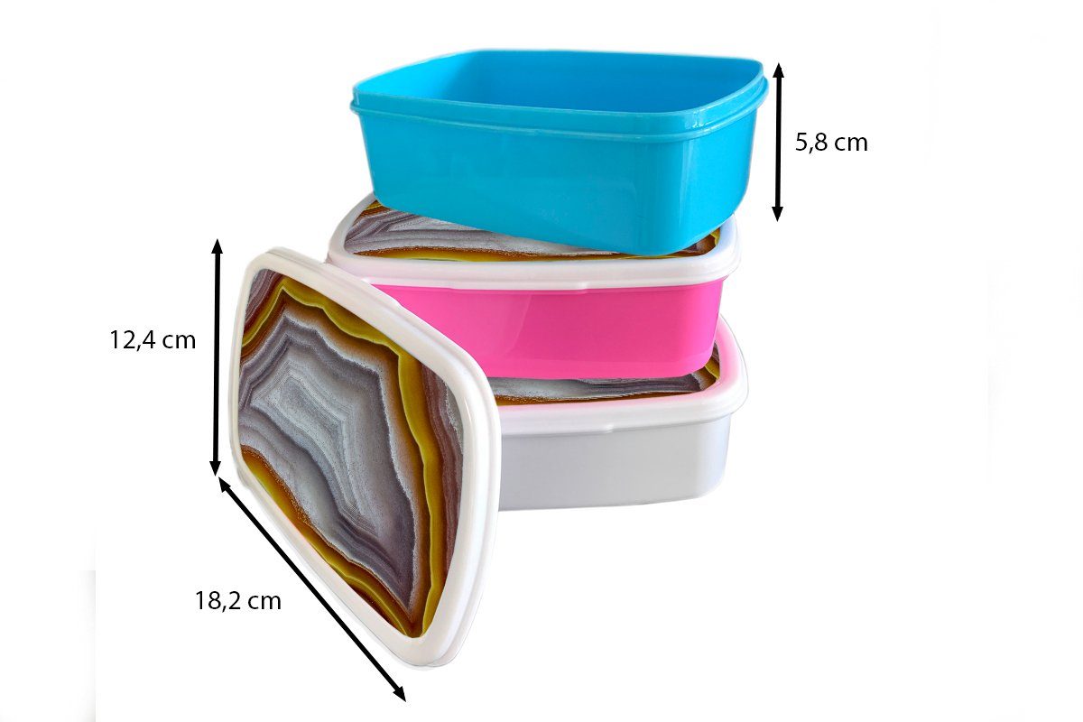 MuchoWow Lunchbox Nahaufnahme des rosa Kunststoff, Kunststoff für Kerns eines Snackbox, Brotbox Mädchen, Kinder, Erwachsene, Wasserachats, Brotdose (2-tlg)
