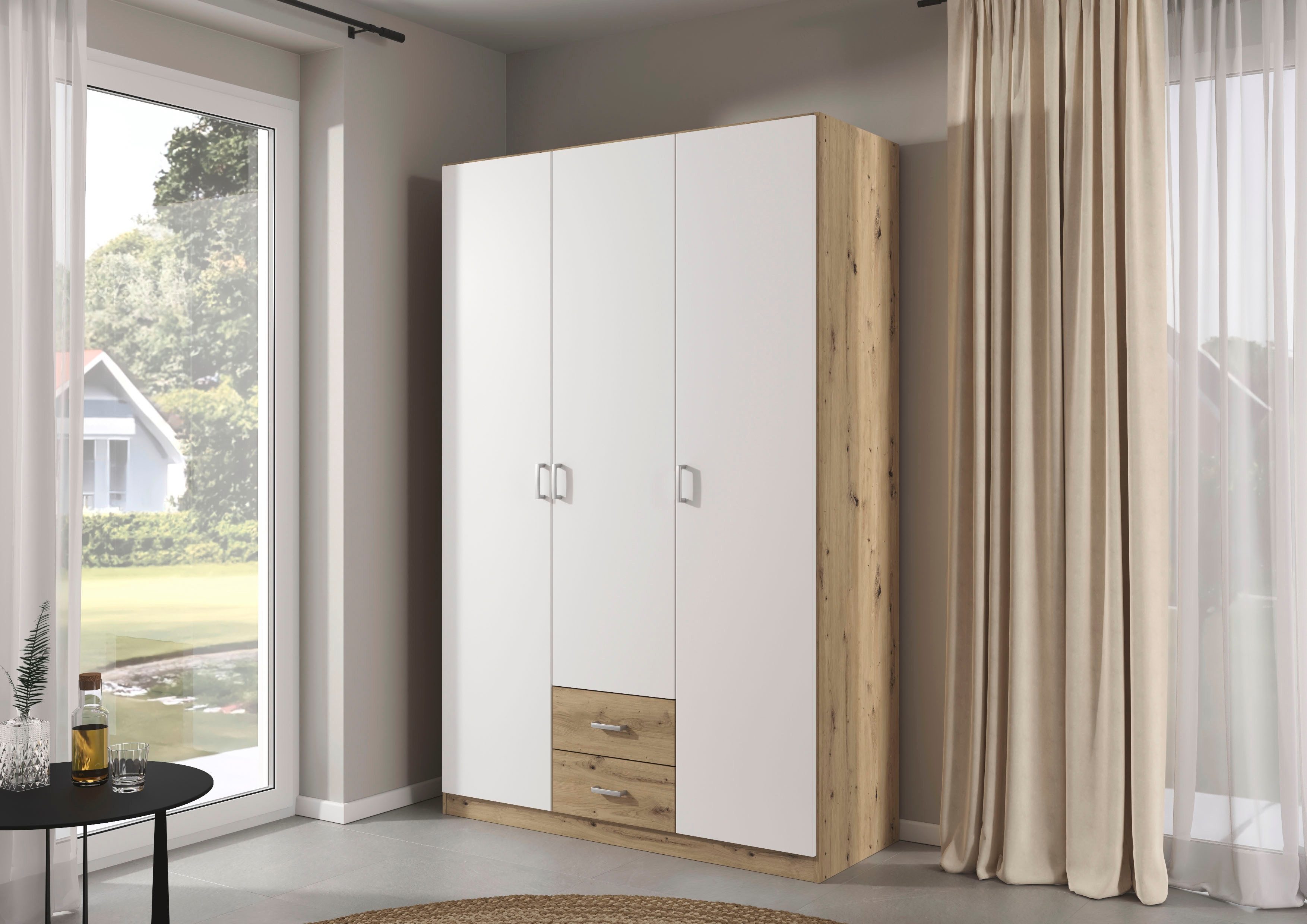 rauch Drehtürenschrank Kleiderschrank Garderobe GAMMA Breite 136 cm (in 3 Ausstattungen BASIC/CLASSIC/PREMIUM (inkl. SOFT-CLOSE-Funktion) mit Schubladen, verschiedene Griff-Varianten TOPSELLER MADE IN GERMANY