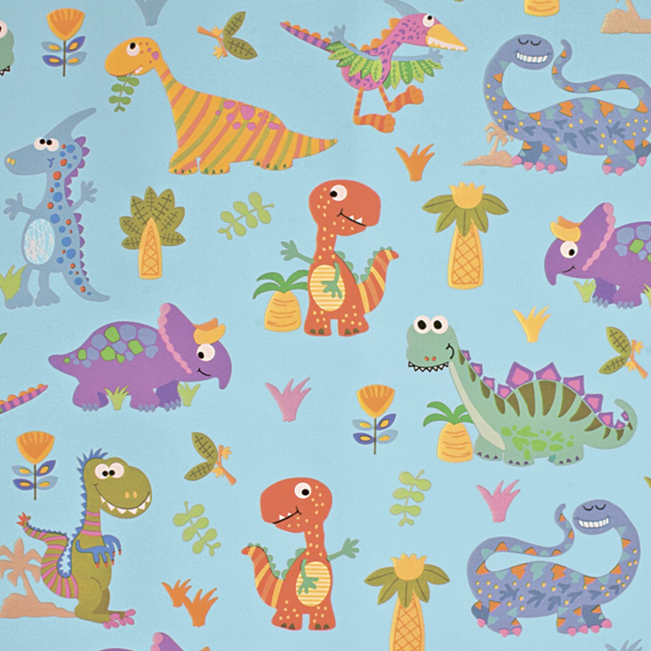 Star Geschenkpapier, Geschenkpapier kleine Dinosaurier 70cm x 2m Rolle hellblau