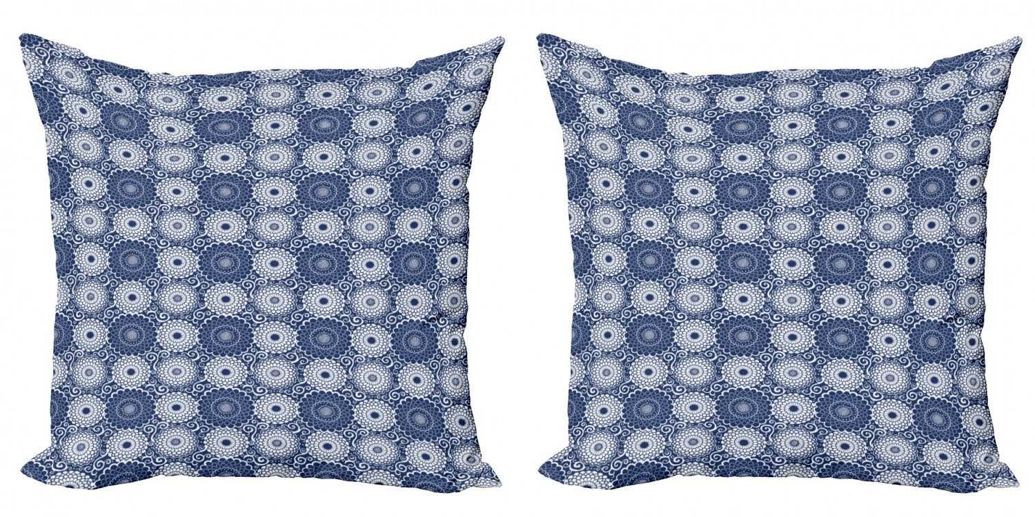 Kissenbezüge Modern Accent Doppelseitiger Digitaldruck, Abakuhaus (2 Stück), Blauer Mandala Große Blumen Curls | Kissenbezüge