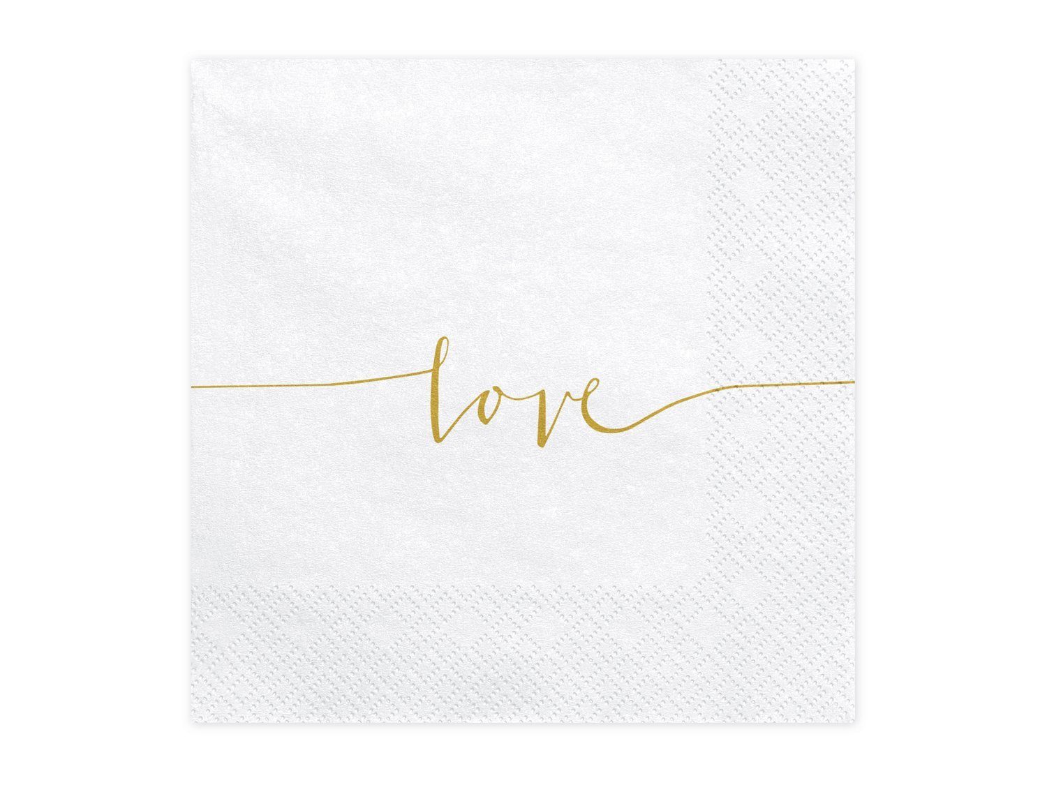 partydeco Papierserviette, Серветки Love 33x33cm 20 Stück, weiß / gold