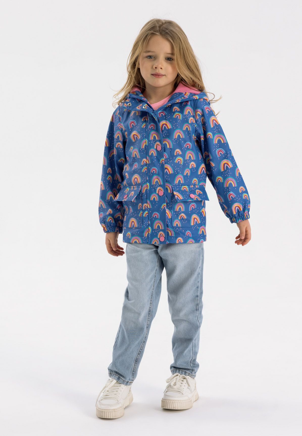 MINOTI Regenjacke Wasserabweisende Jacke für Mädchen mit Fleecefutter, elastische Ärmelabschlüsse