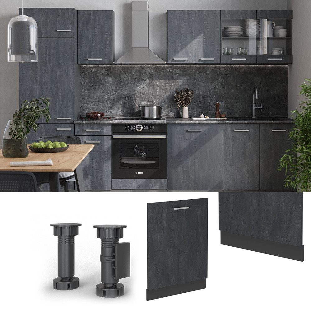 Vicco Frontblende R-Line, Schwarz Beton/Anthrazit, 60 cm ohne Arbeitsplatte (1 St)