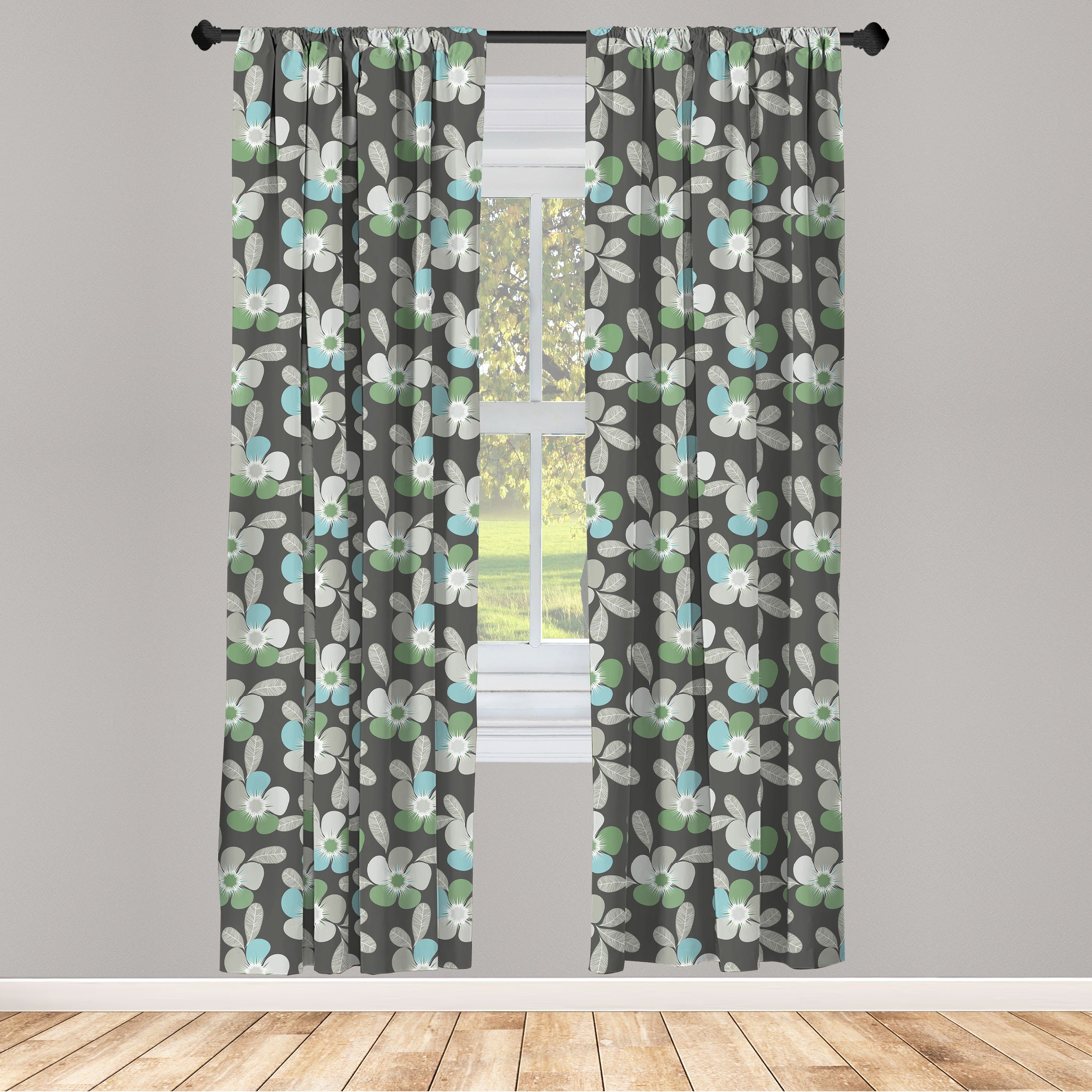 Gardine Vorhang für Wohnzimmer Schlafzimmer Dekor, Abakuhaus, Microfaser, Blumen Abstrakte Blumen und Blätter