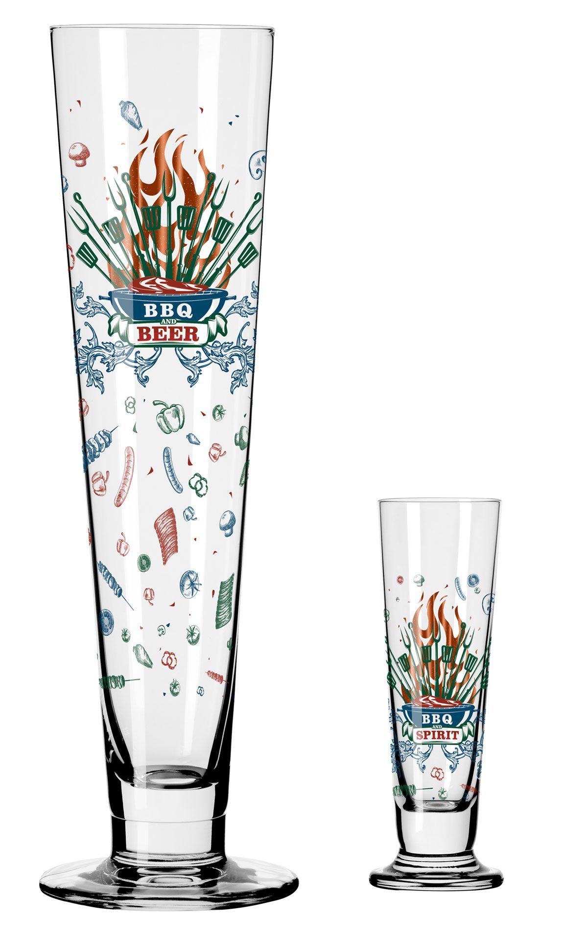 Dekomiro Bierglas Dekomiro Ritzenhoff Heldenfest Bier+Schnaps 14, 2-tlg., Kristallglas, Bier - Schnaps Set