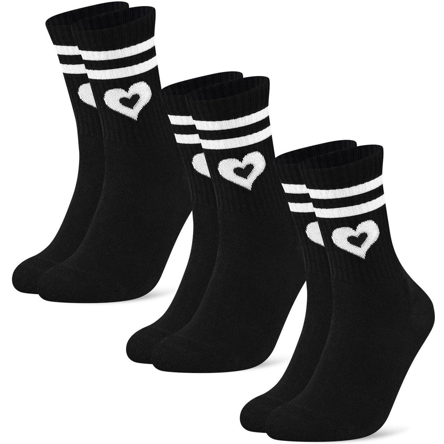 LuxusKollektion Tennissocken Tennissocken Damen Herz Motiv 3 Paar Schwarz