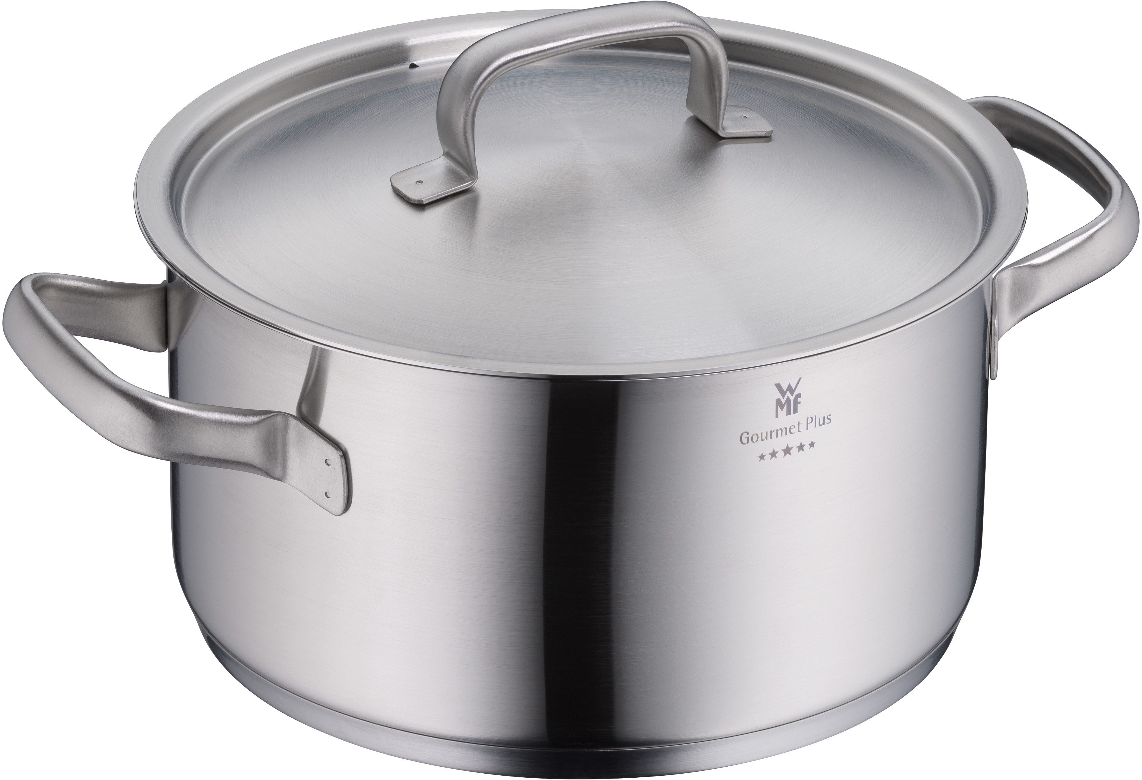 WMF Kochtopf Gourmet Plus, Cromargan® Edelstahl Rostfrei 18/10 (2-tlg), wärmeduzierende Hohlgriffe, Innenskalierung, breiter Schüttrand
