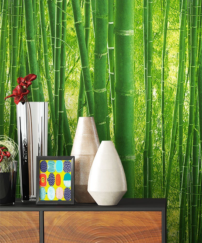 Newroom Papiertapete, Blumentapete Grün Bambus Wallpaper günstig online kaufen