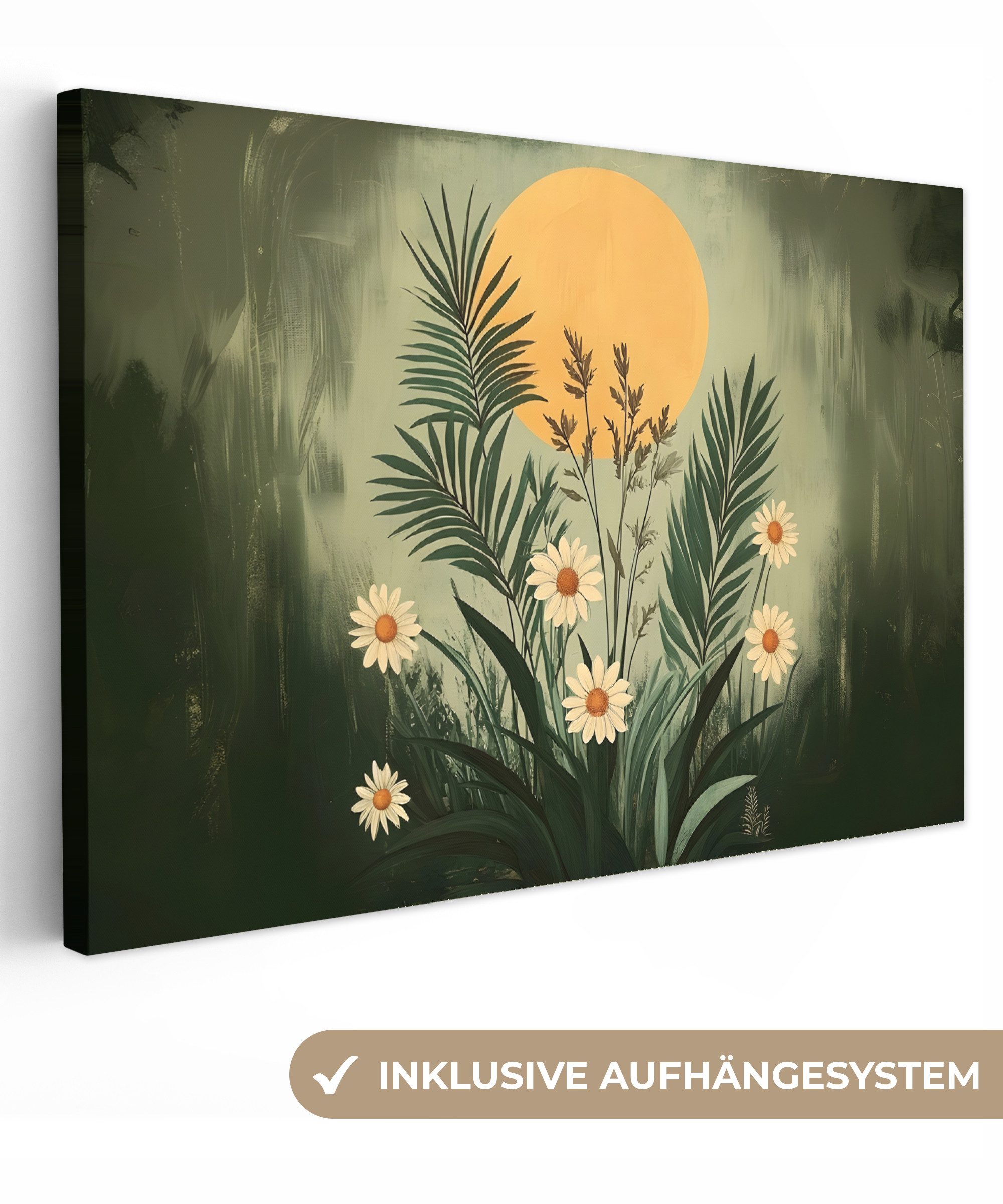 Leinwandbild Blumen - Blätter - Sonne - Grün