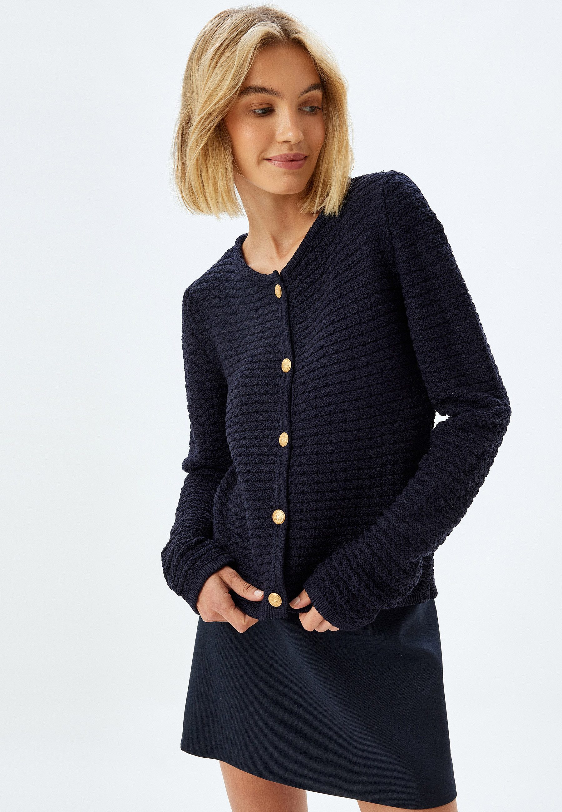 Cardigan Rundhalsausschnitt Mit Knöpfen