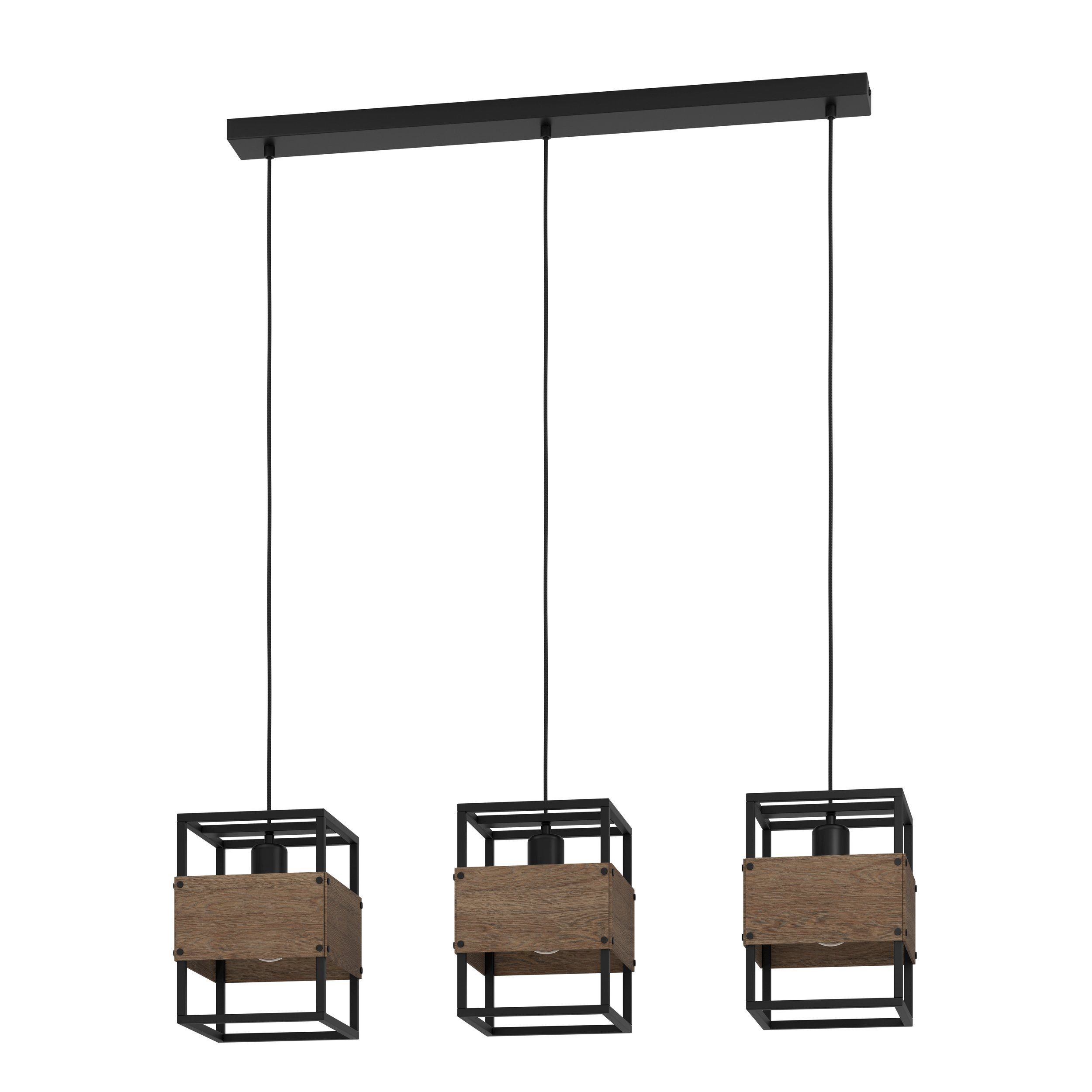 EGLO LED-Hängeleuchte Evesham, Leuchtmittel exklusive, EGLO Hängeleuchte Evesham schwarz, braun 3X40W L:89,5 H:110 cm