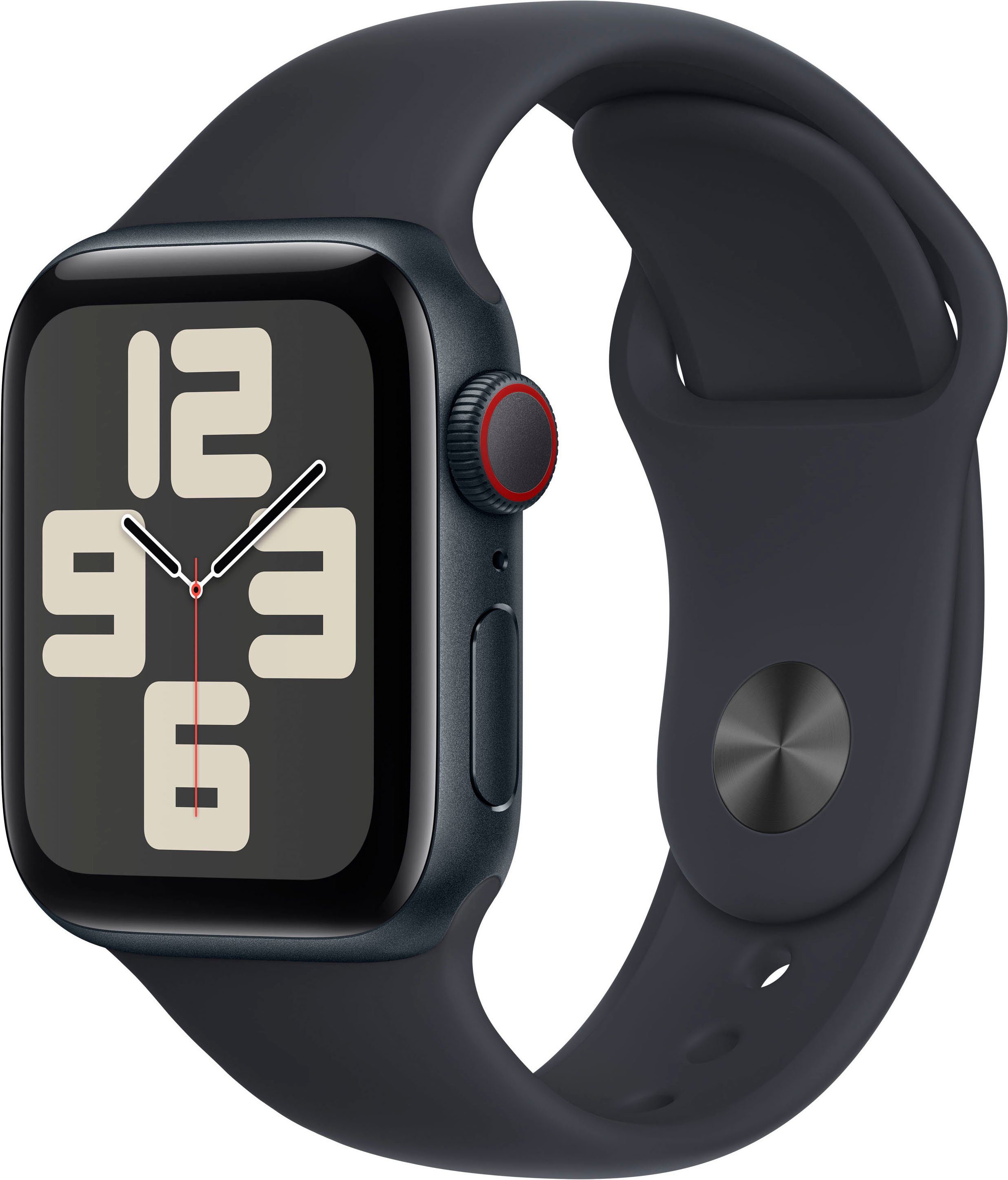 Apple Watch SE GPS 40 mm Aluminium + Cellular S/M Smartwatch (4 cm/1,57 Zoll, Watch OS 10), Sport Band schwarz | midnight | Apple Watch