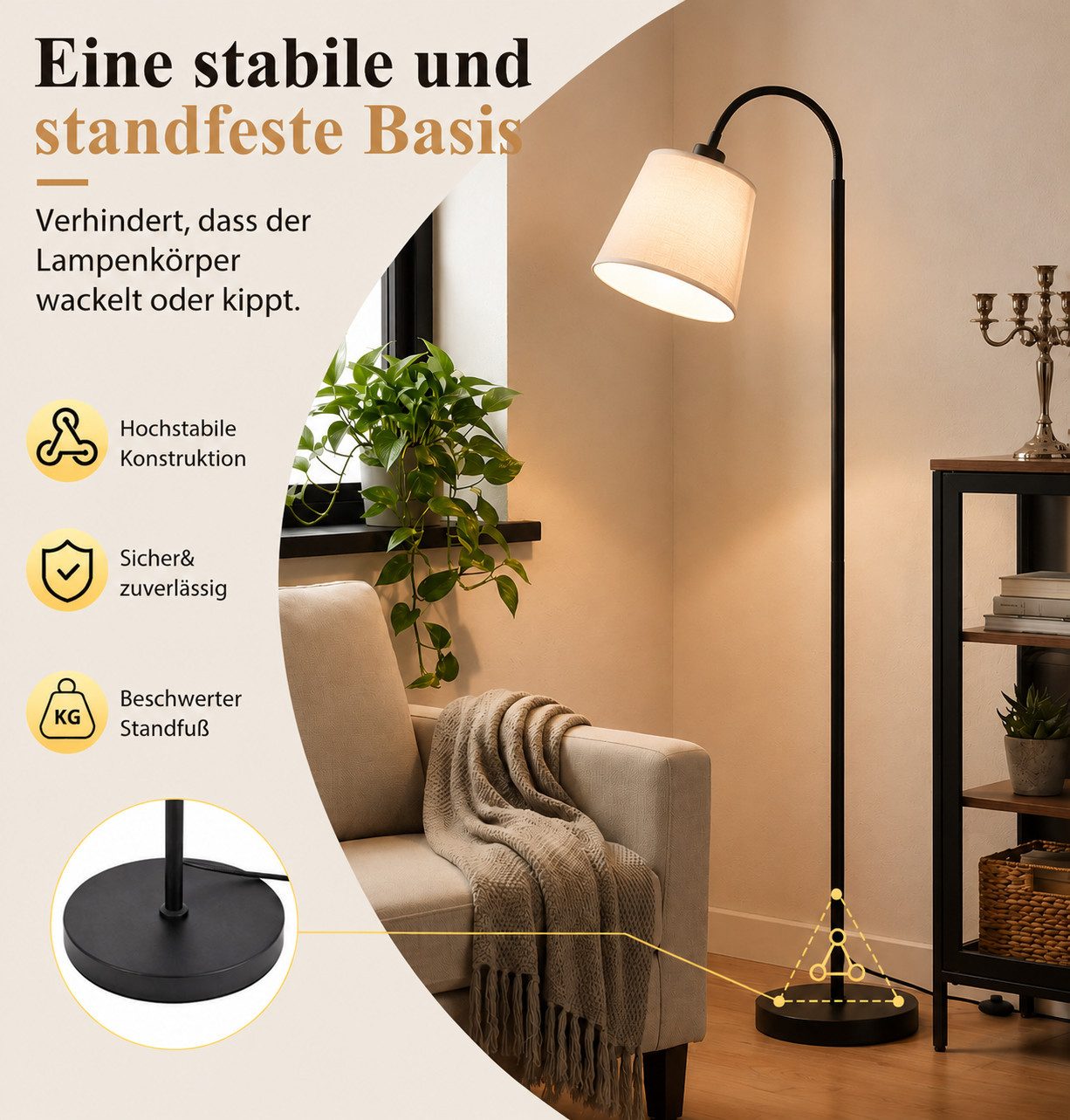 Nettlife Stehlampe Schwarz Beige Stoff stehleuchte drehbarem Lampenschirm Moderne E27, ohne Leuchtmittel, Fassung 360° drehbarem Lampenschirm für Wohnzimmer Sch – Bild 4 von 5
