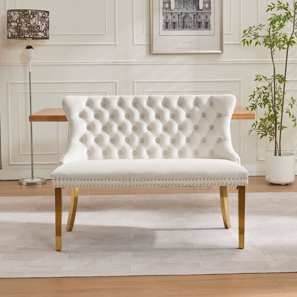 BBWL Polsterbank 2-Sitzer mit Handmade Knöpfen, Wing Back, Samtpolsterung, Velvet Double Dining Loveseat Bank für Küche & Esszimmer, Mid-Century