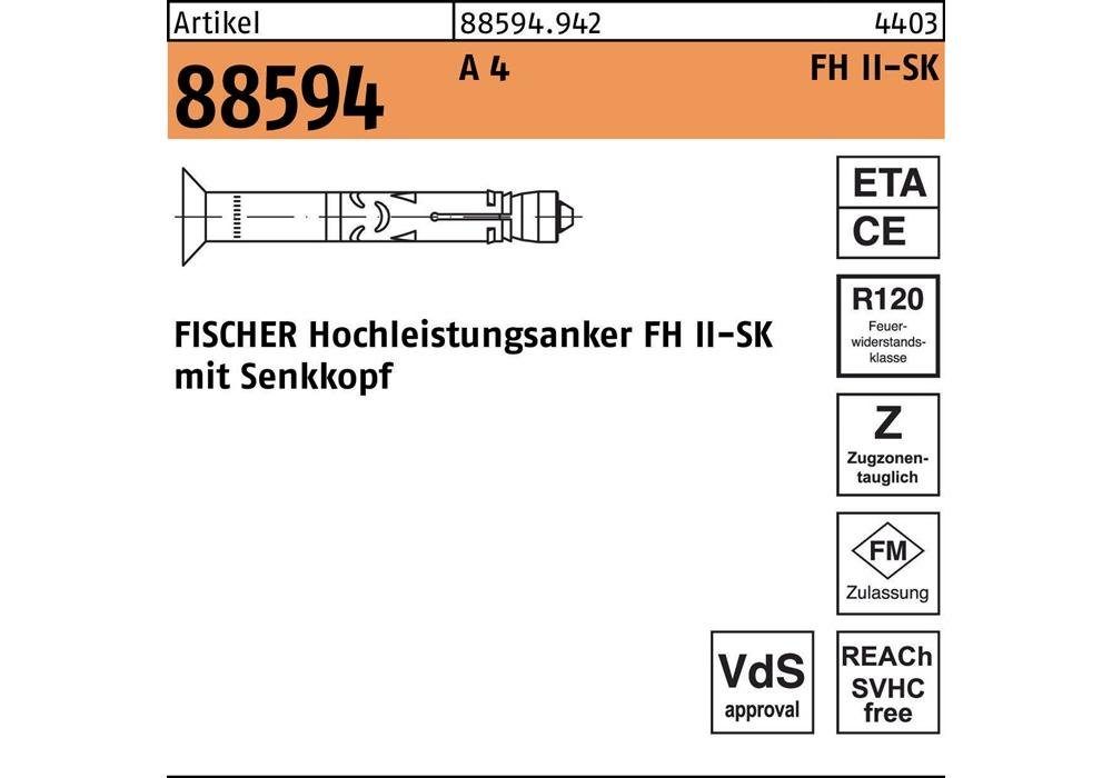 Fischer Befestigungsanker Hochleistungsanker R 88594 FH II 12/ 30 SK A 4