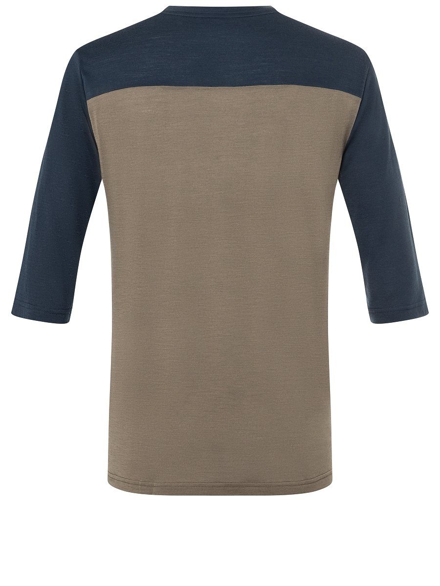 3/4 Merino T-Shirt Merino-Materialmix CONTRAST T-Shirt Stone funktioneller SUPER.NATURAL Grey/Blueberry