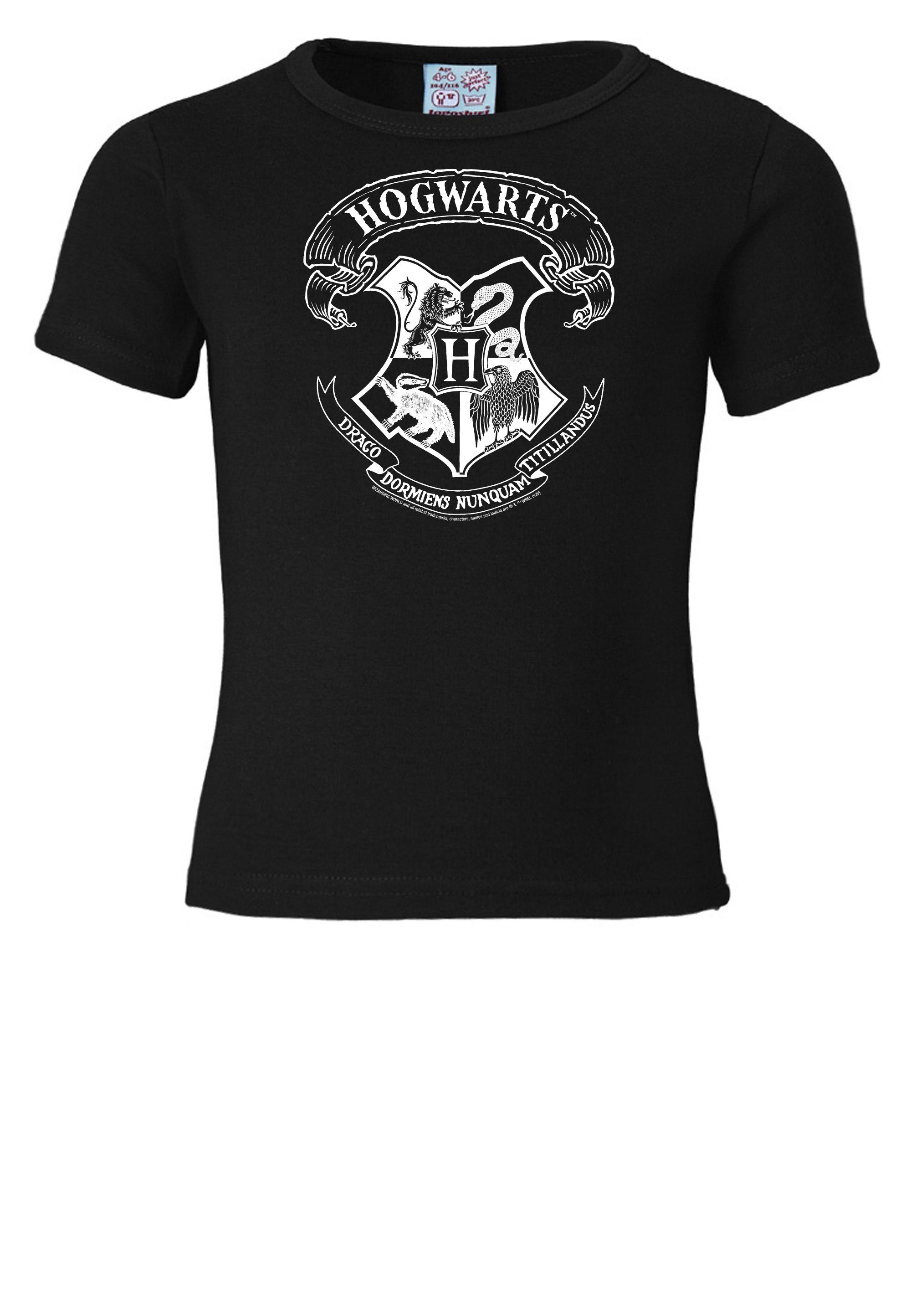 LOGOSHIRT T-Shirt (Weiß) Hogwarts - Harry mit Logo Originaldesign Potter lizenziertem