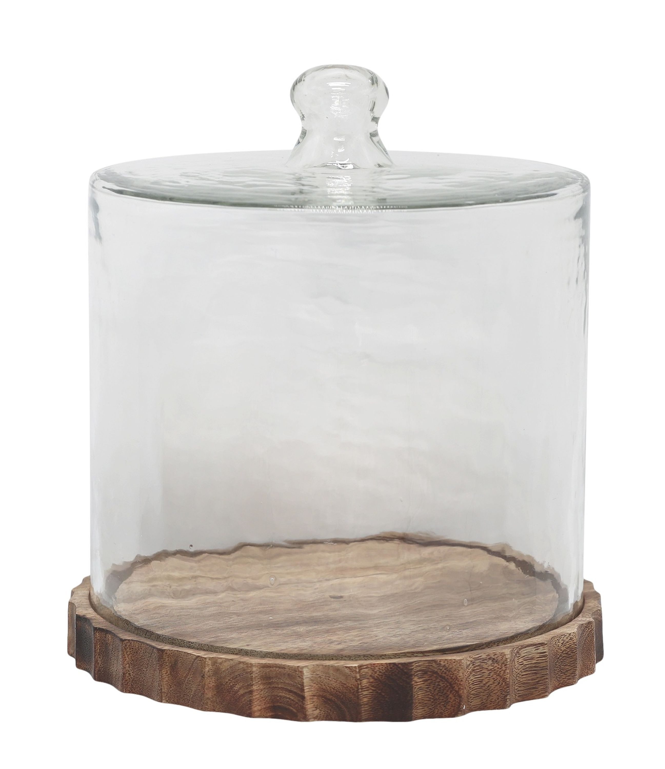 Chic Antique Tortenplatte Chic Antique Glasglocke Glashaube mit Platte Tablett aus Holz D, Glas, Holz