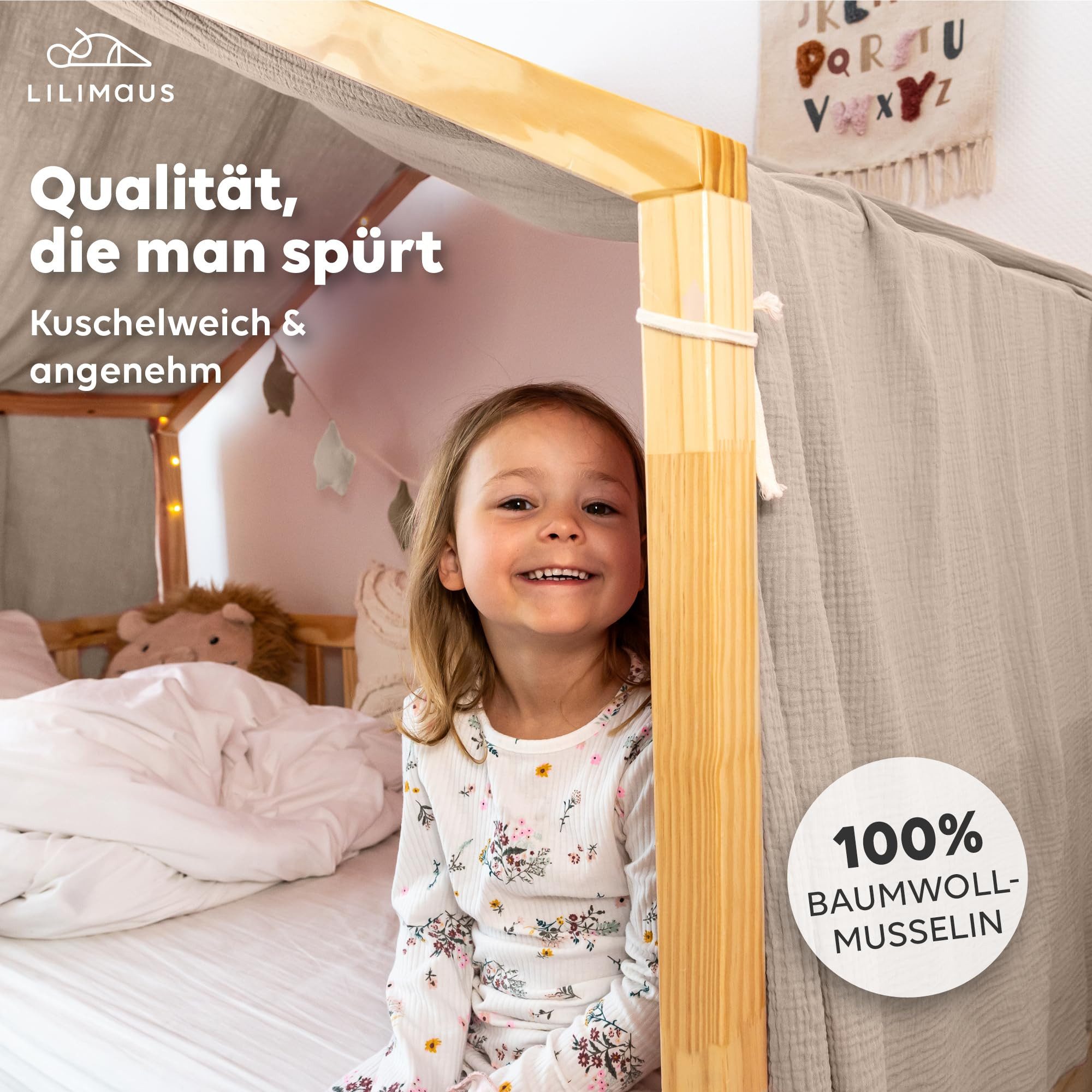 lilimaus Betthimmel Himmel für Hausbett aus Musselin - Länge 320, 360 oder 420 cm (1-tlg), macht das Hausbett zur Kuschelhöhle - weicher, luftiger Musselin
