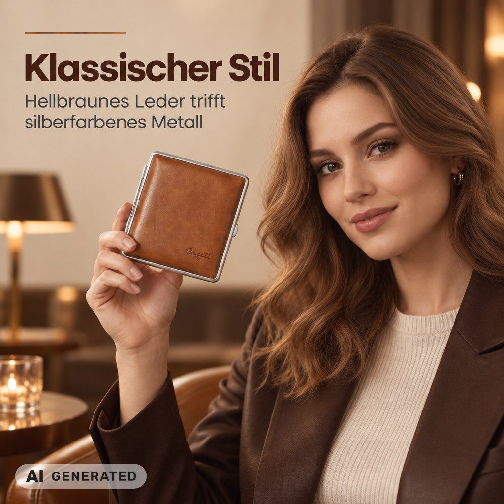 LK Trend & Style Tabakbeutel Leder Schatulle für 20 Zigaretten, braun, mit Gummiband, sehr edel, edles Leder Design – Bild 3 von 5