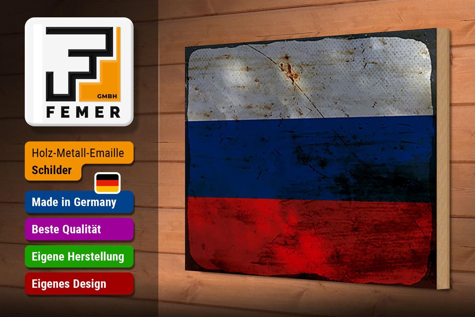 Femer GmbH Holzbild Flagge Russland 30x20cm Flag of Russia Rost, Flaggen (1 St), Glatte Holzfaserplatte (MDF), vorn beschichtet