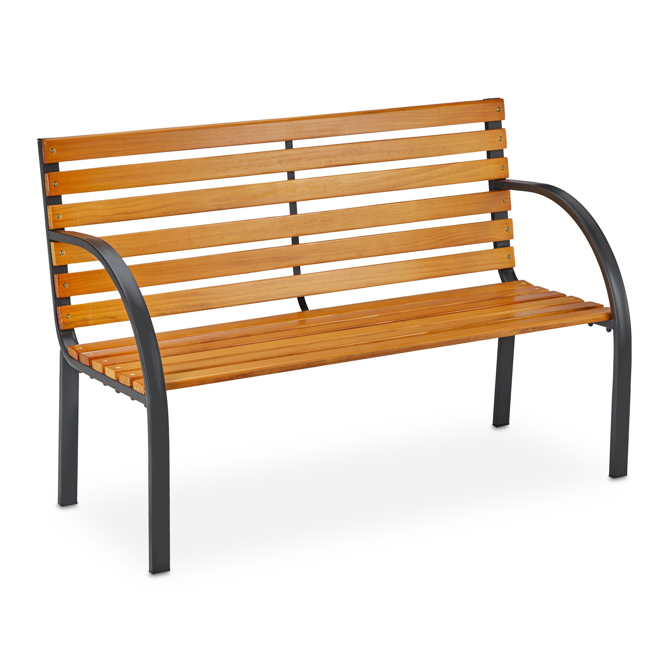relaxdays Gartenbank Holz Gartenbank mit Stahlrahmen günstig online kaufen