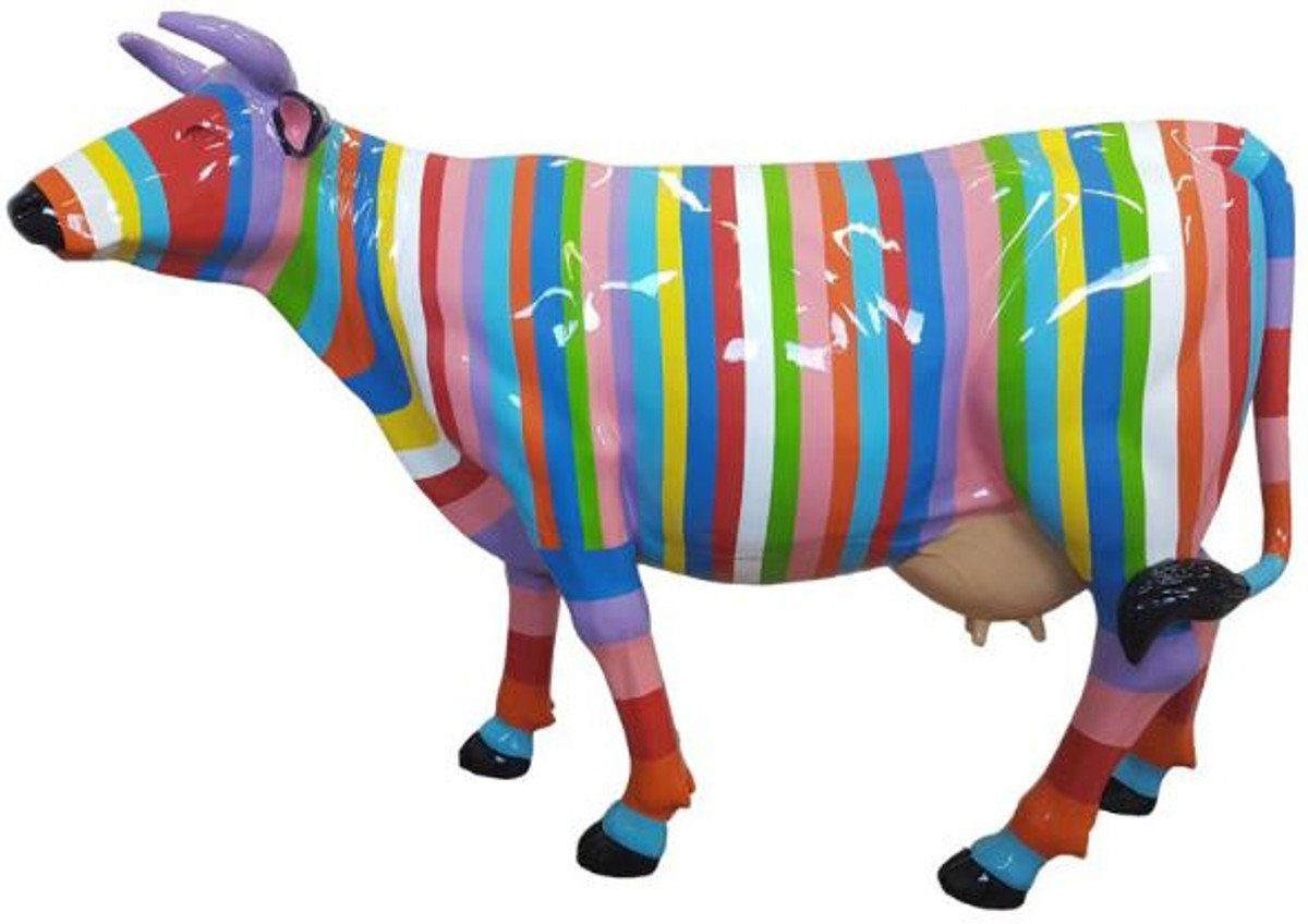 Casa Padrino Skulptur Designer Gartendeko Skulptur Kuh mit Streifen Mehrfarbig 210 x 55 x H. 147 cm - Riesige wetterbeständige Dekofigur - Lebensgroße Tierfigur
