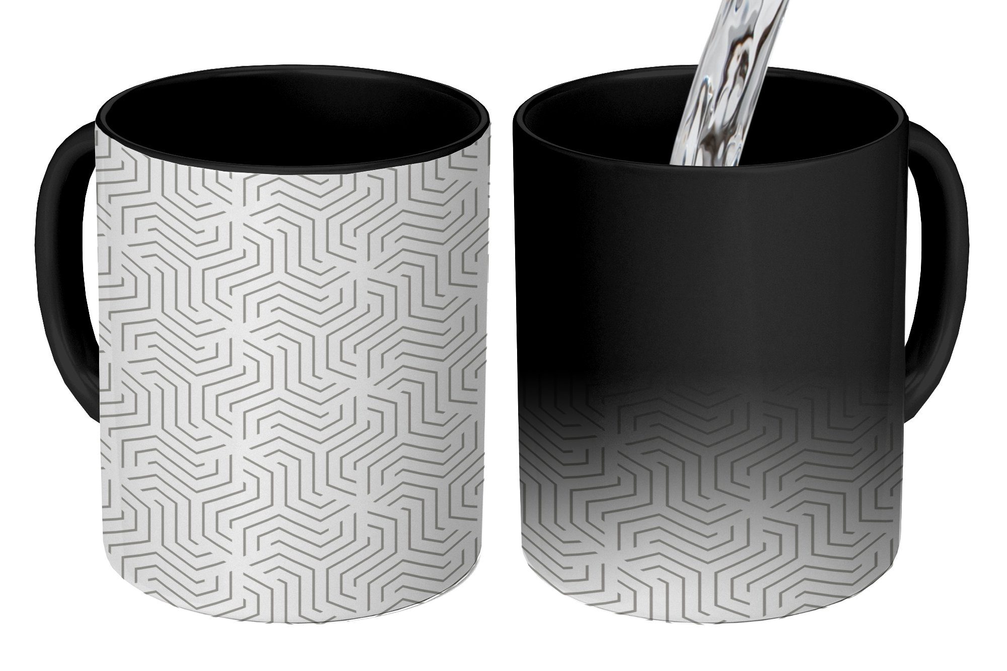 MuchoWow Tasse Design - Linie - Muster - Schwarz - Weiß, Keramik, Farbwechsel, Kaffeetassen, Teetasse, Zaubertasse, Geschenk