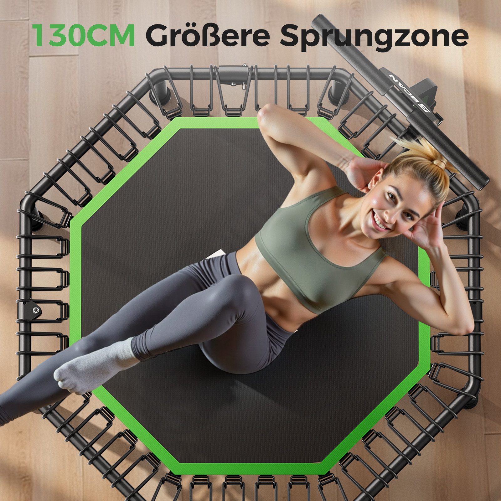 BCAN Fitnesstrampolin Trampolin Ø130cm, 250kg, T-Griff, 42 Seile, leise vibrationsarm, Ø 130 cm, (1 tlg)