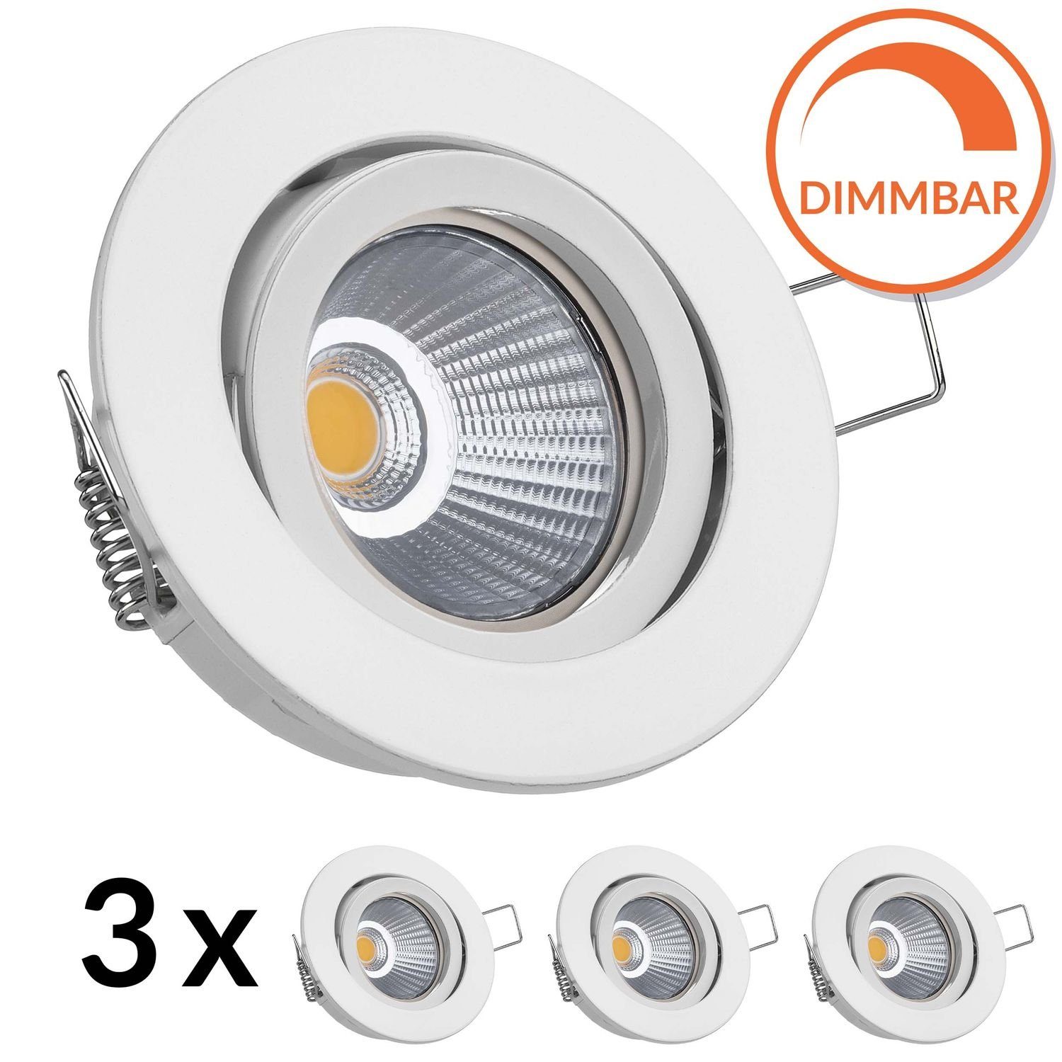 LEDANDO LED Einbaustrahler 3er LED Einbaustrahler Set extra flach in weiß mit 6,5W Leuchtmittel v