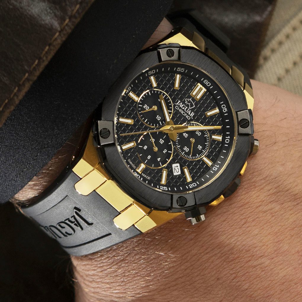 Jaguar Chronograph Diplomatic J1014/1, Quarzuhr, Armbanduhr, Herrenuhr,Swiss Made,Stoppfunktion,Kautschukband
