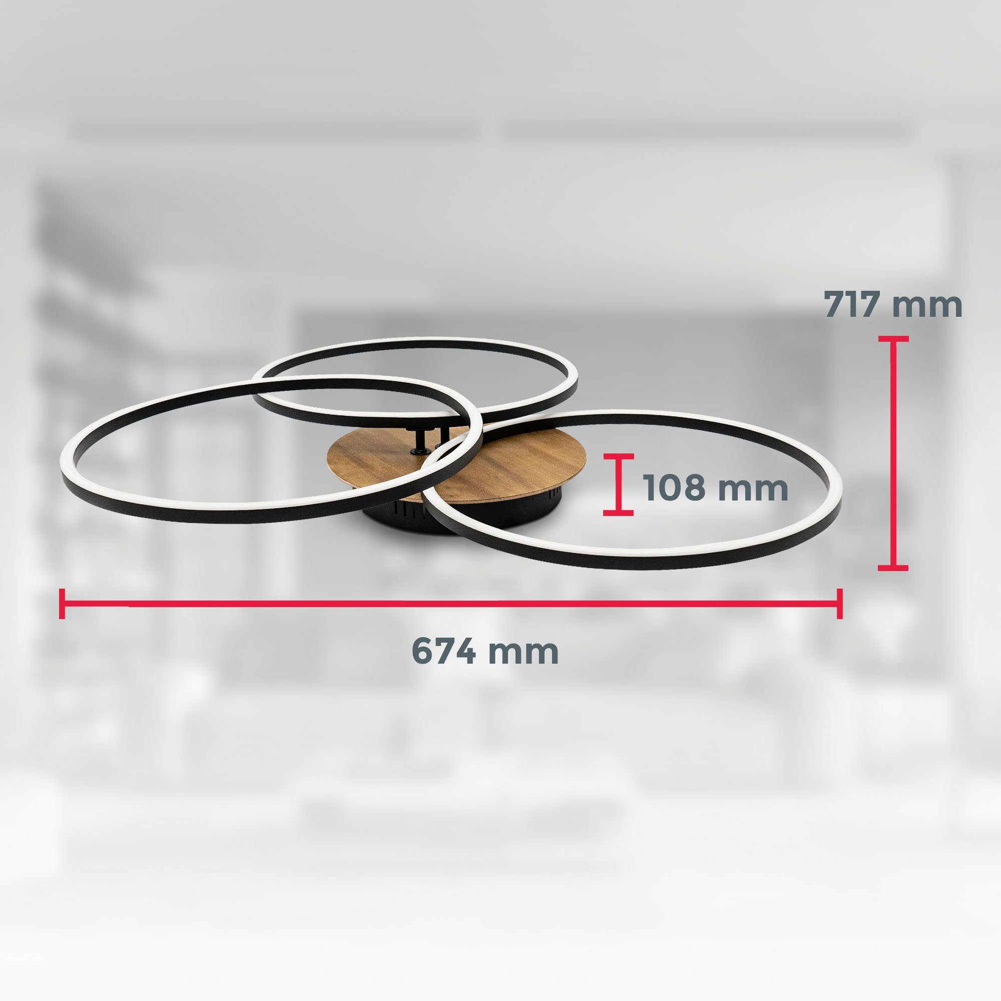 B.K.Licht LED Deckenleuchte BK_FR1528 LED-Deckenlampe, LED 3.000-6.500K, Fernbedienung, Memoryfunktion, fest über 4.400Lm integriert, Schwenkbar, - Farbtemperatursteuerung, Dimmbar, 40 kaltweiß, Holz-Element, CCT warmweiß Watt, 