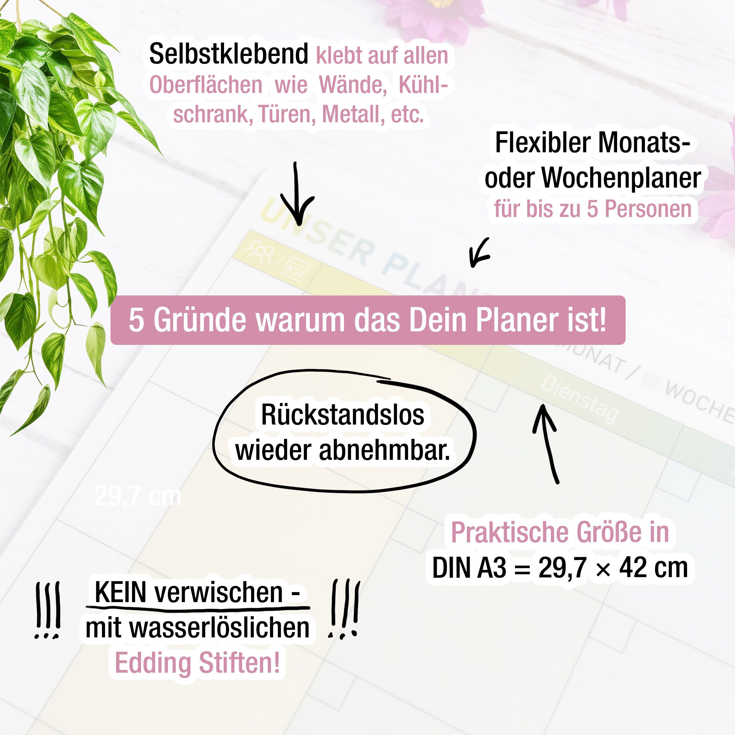 TOBJA Wandtafel A3 selbsthaftender Monatsplaner abwischbar inkl. Stifte, Wo günstig online kaufen