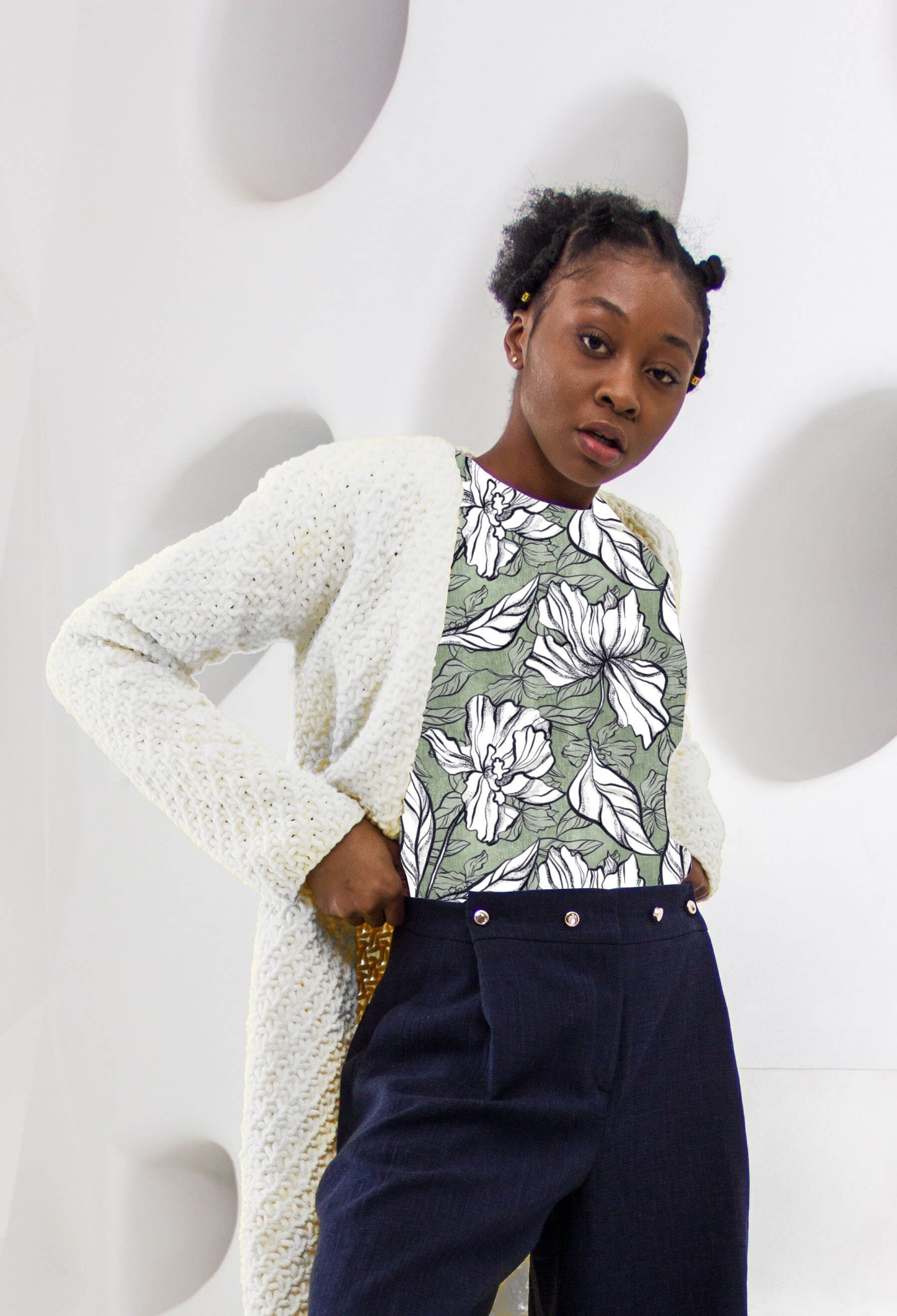 lillestoff Stoff Bio French Terry, Sweatstoff Blumen, Lillestoff Leana, Meterware, 50 cm x 150 cm