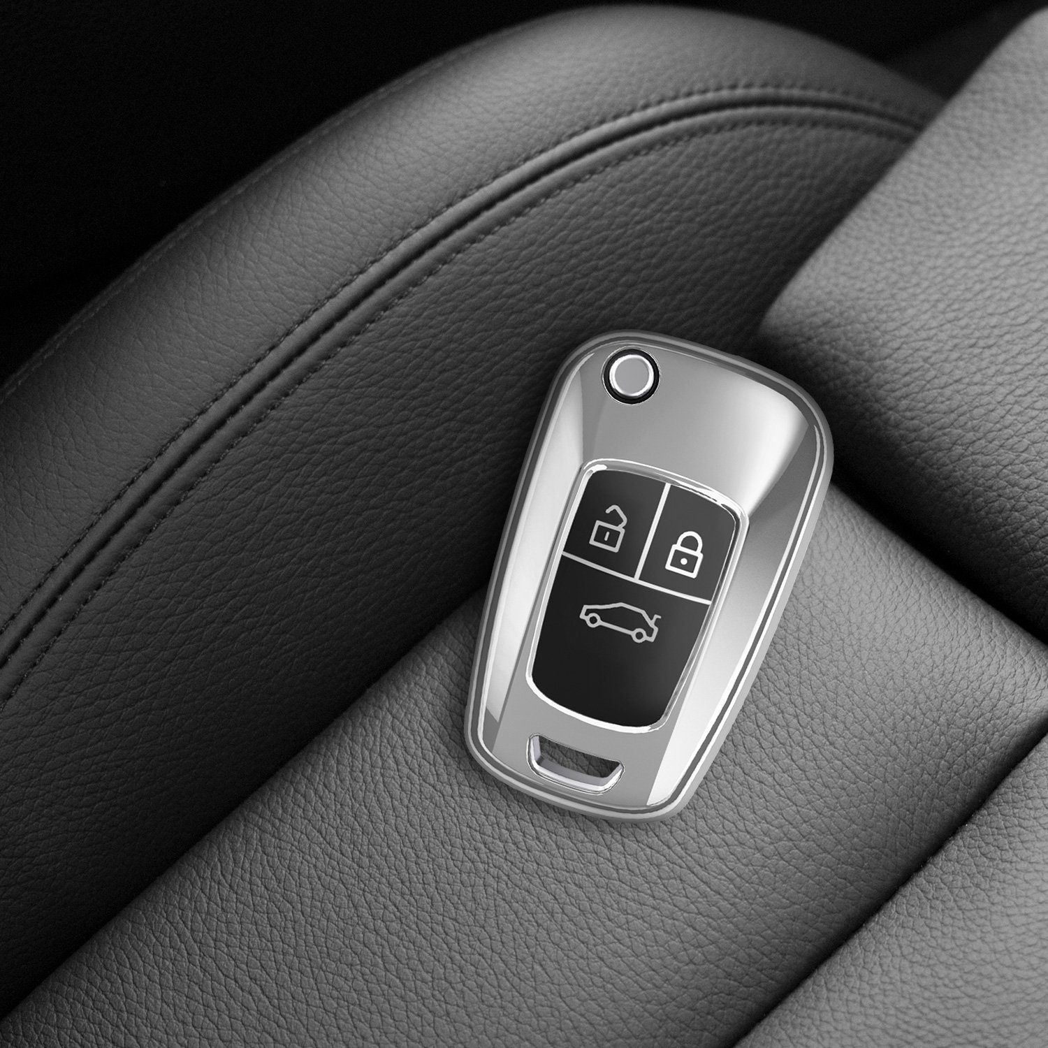 kwmobile Schlüsseltasche Autoschlüssel Hülle Hochglanz Silikon Silber Schlüssel Schlüsselhülle für Opel, Case Cover