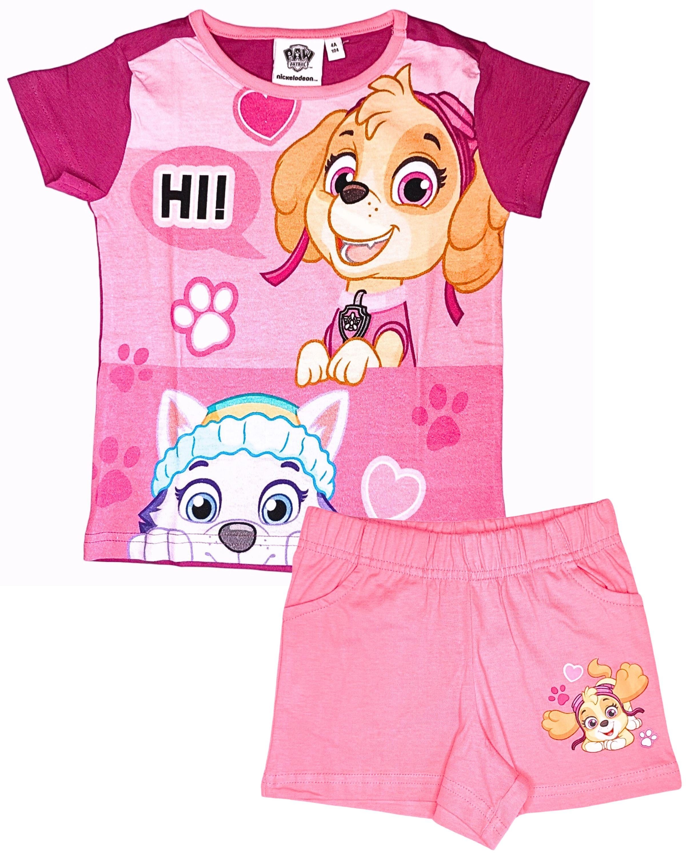 PAW PATROL Shorty Skye & Everest (2 tlg) Mädchen Set T-Shirt & Kurze Hose Gr. 92 - 116 cm Pink