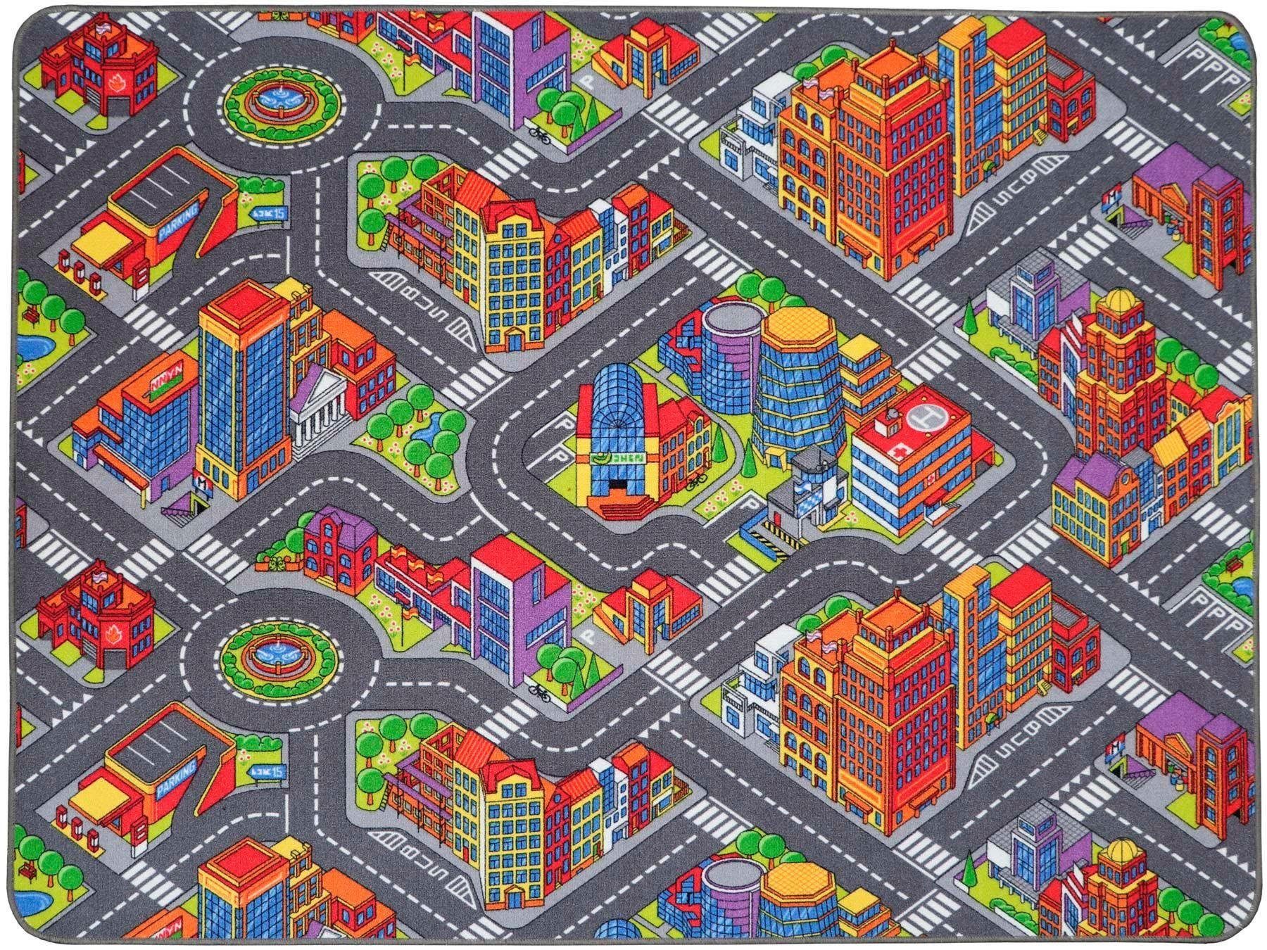 Primaflor-Ideen in Textil Kinderteppich Spielteppich BIG CITY, Made in Belgium, rechteckig, Höhe: 5 mm, Straßen-Teppich, Straßenbreite ca. 9 cm, Kinderzimmer