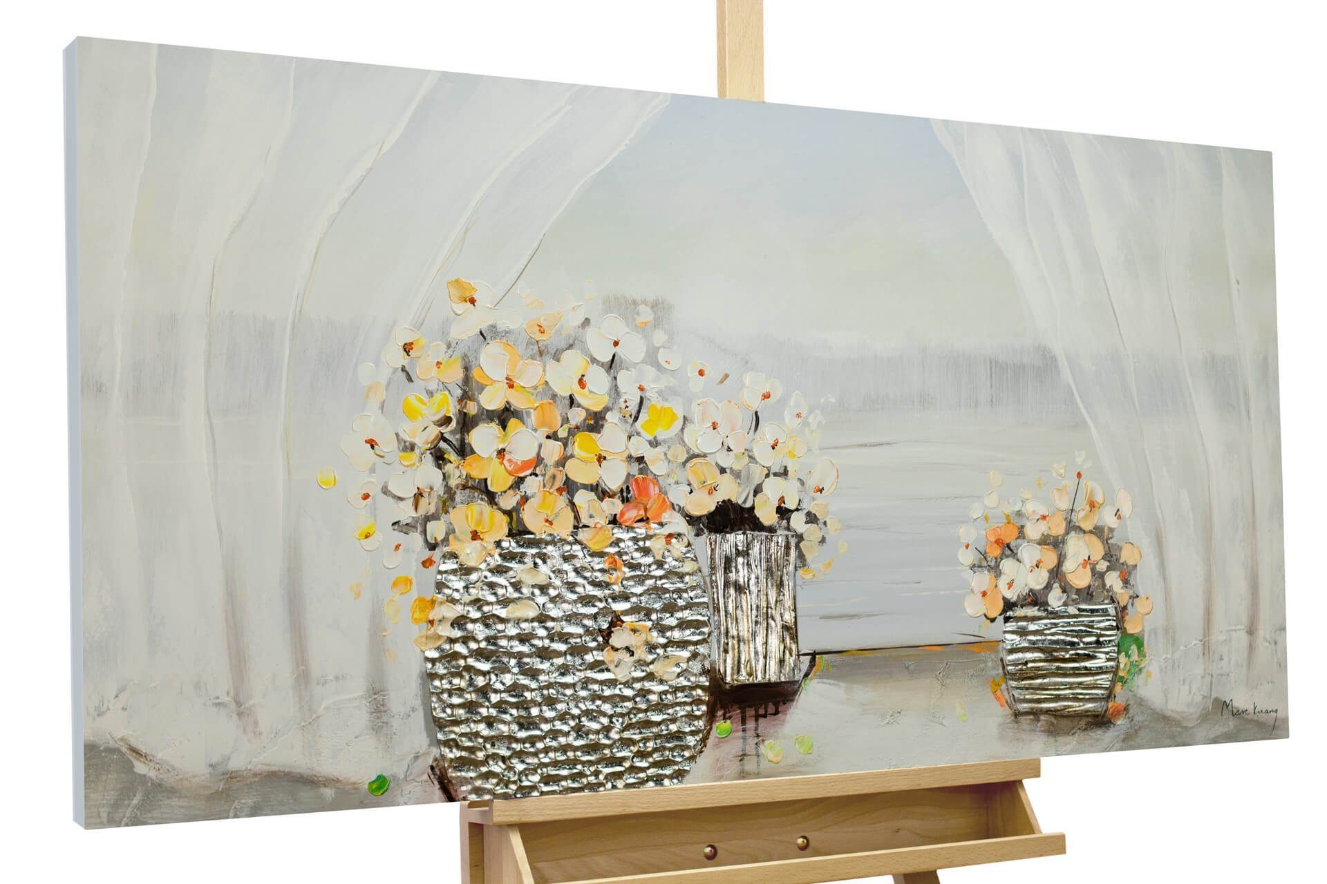 KUNSTLOFT Gemälde Das Erwachen des Frühlings 120x60 cm, Leinwandbild 100% HANDGEMALT Wandbild Wohnzimmer weiß