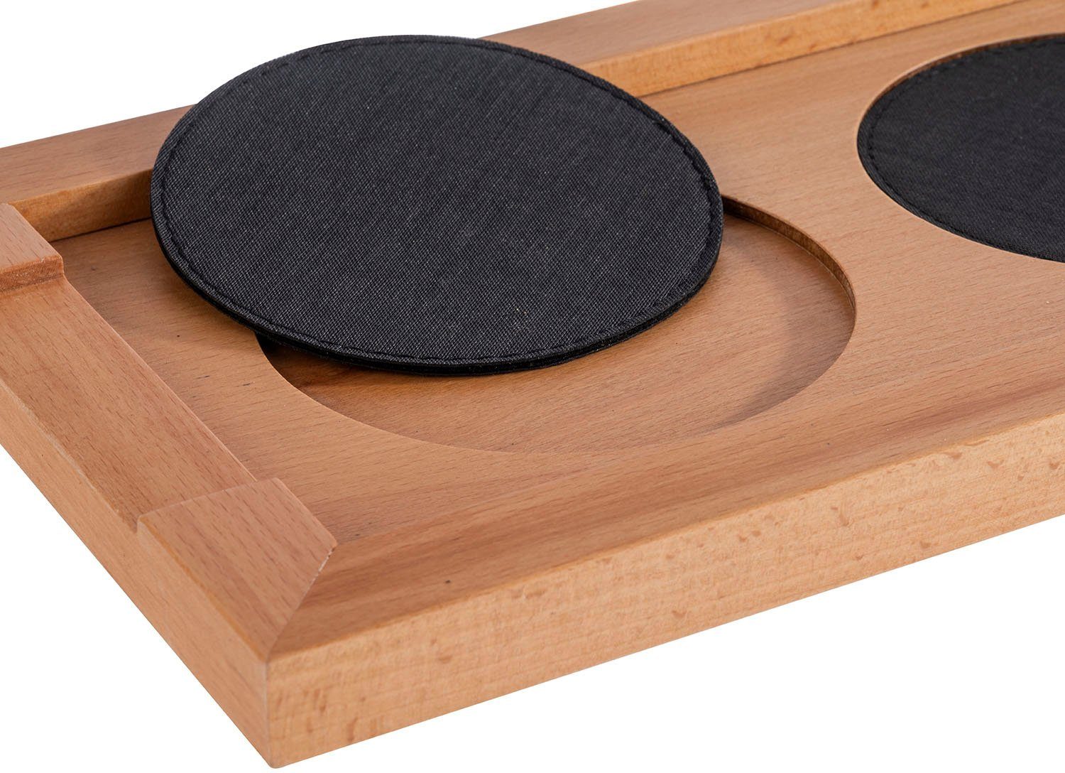 APS Tablett, Vertiefungen, mit für Kunstledereinsätzen Karaffen (4-tlg), für Eichenholz