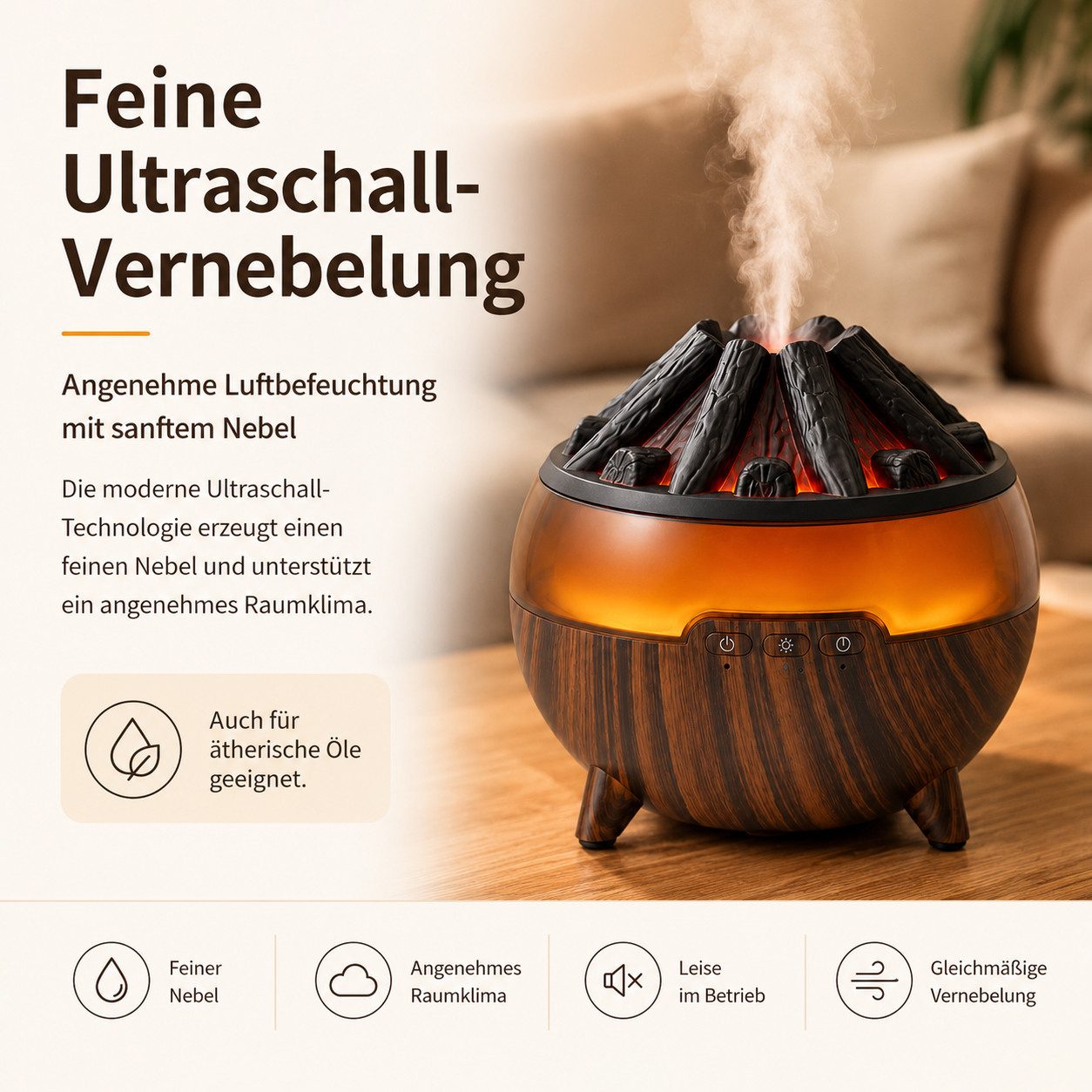 Tekoo Luftbefeuchter Ultraschall Diffuser & Raumbefeuchter 300ml mit Timer, LED-Licht, 300 l Wassertank, Fernbedienung, LED-Licht, Timer, Trockenlaufschutz, Holz-Optik
