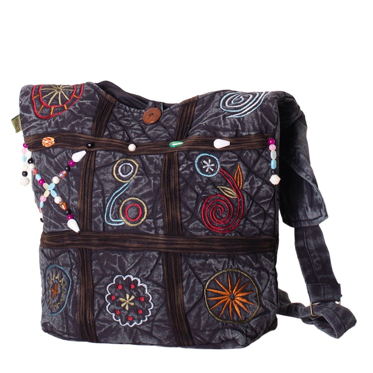 Vishes Beuteltasche Schultertasche Baumwolle Umhängetasche bestickt verstellbar, Alternative Bekleidung, Ethno, Hippie, Retro Style