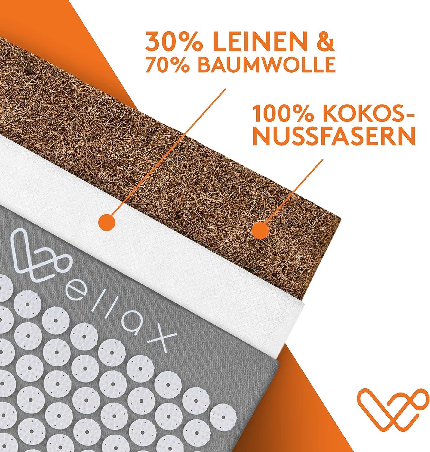 Wellax Akupressurmatte mit Kissen - Gefüllt mit 100% Kokosfaser (Mit Matte, Kissen und Tragetasche), - ideale Hautverträglichkeit, nachhaltig produziert - Grau